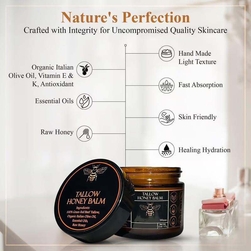 🍊This Week's Special Price $9.98 🎁- Organic Grass-Fed Beef Tallow Balm with Raw Honey