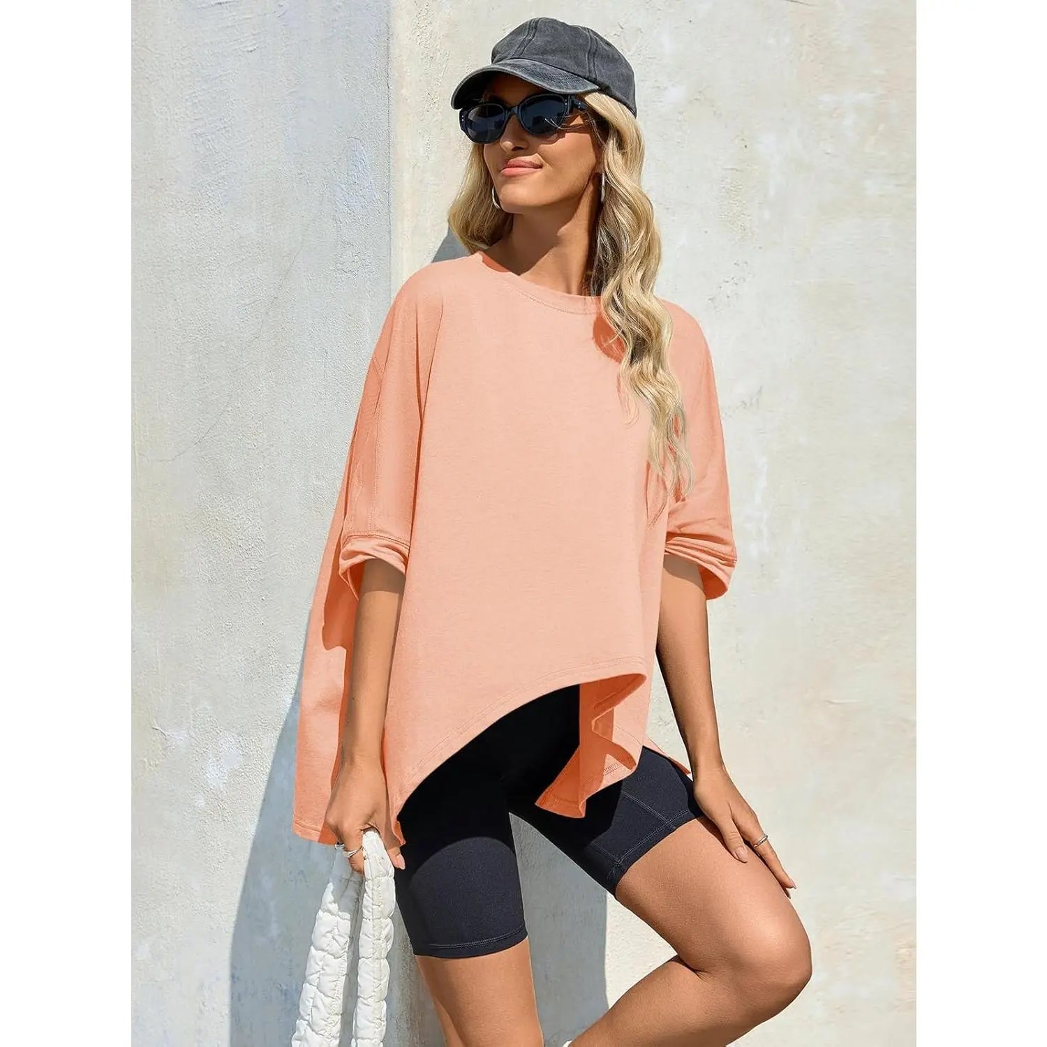 ⏰Hot Sale-Womens Oversized Tshirts Batwing Short Sleeve Asymmetric Hem Tops Summer Casual Loose Fit Tunic Tee Shirts
