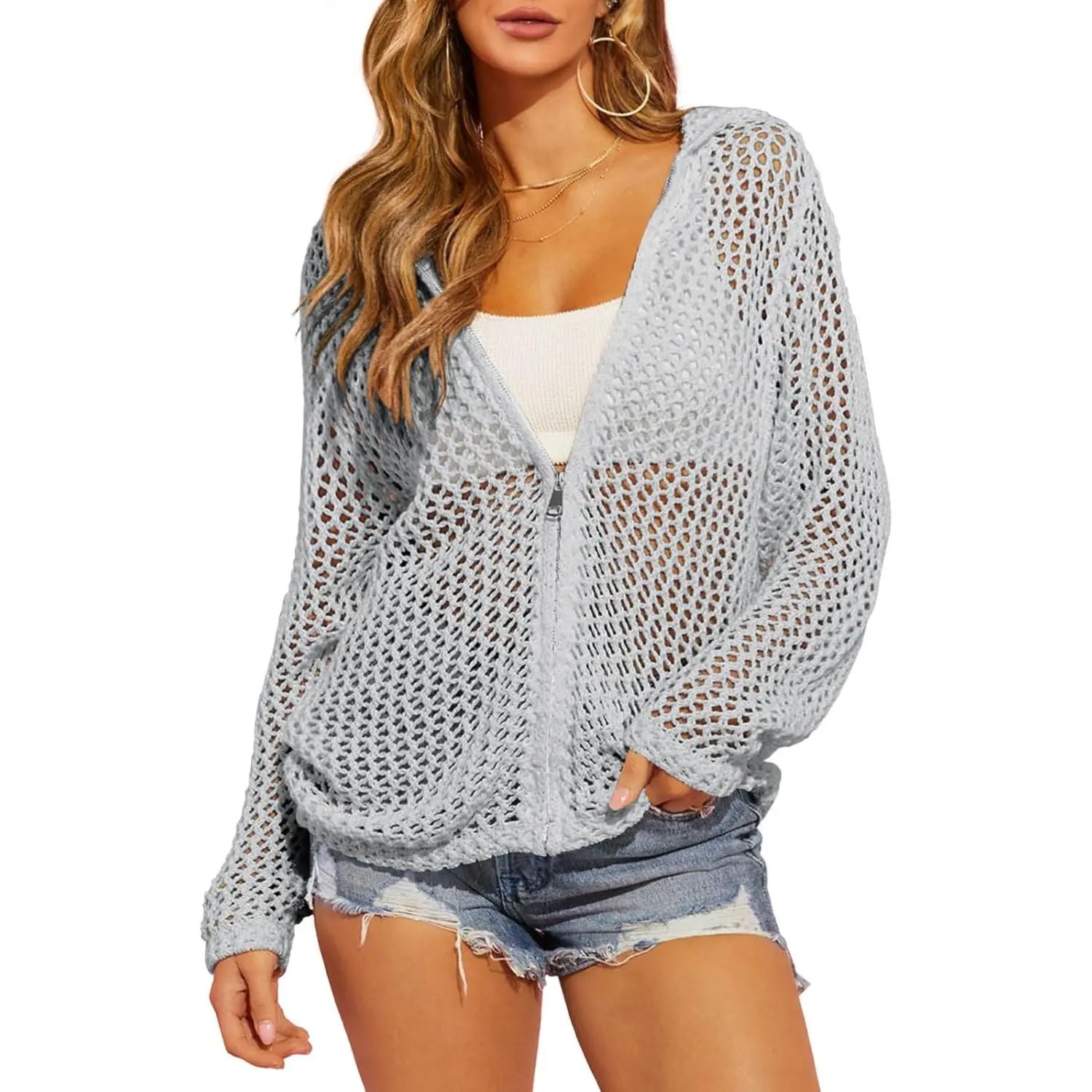 🔥LAST DAY SALE 50% OFF⏰-Women's Crochet Lightweight Cardigan Zip Up
