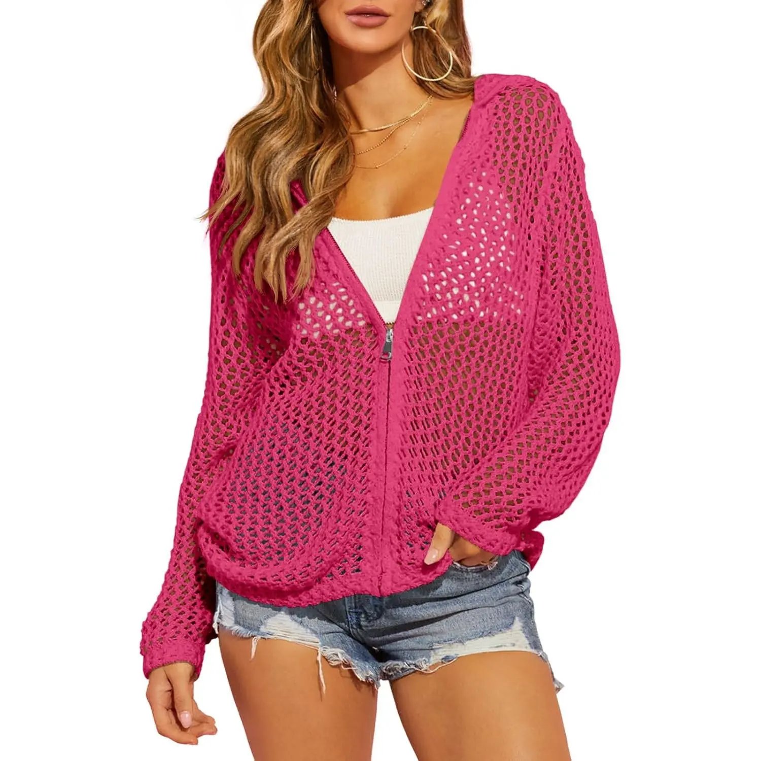 🔥LAST DAY SALE 50% OFF⏰-Women's Crochet Lightweight Cardigan Zip Up