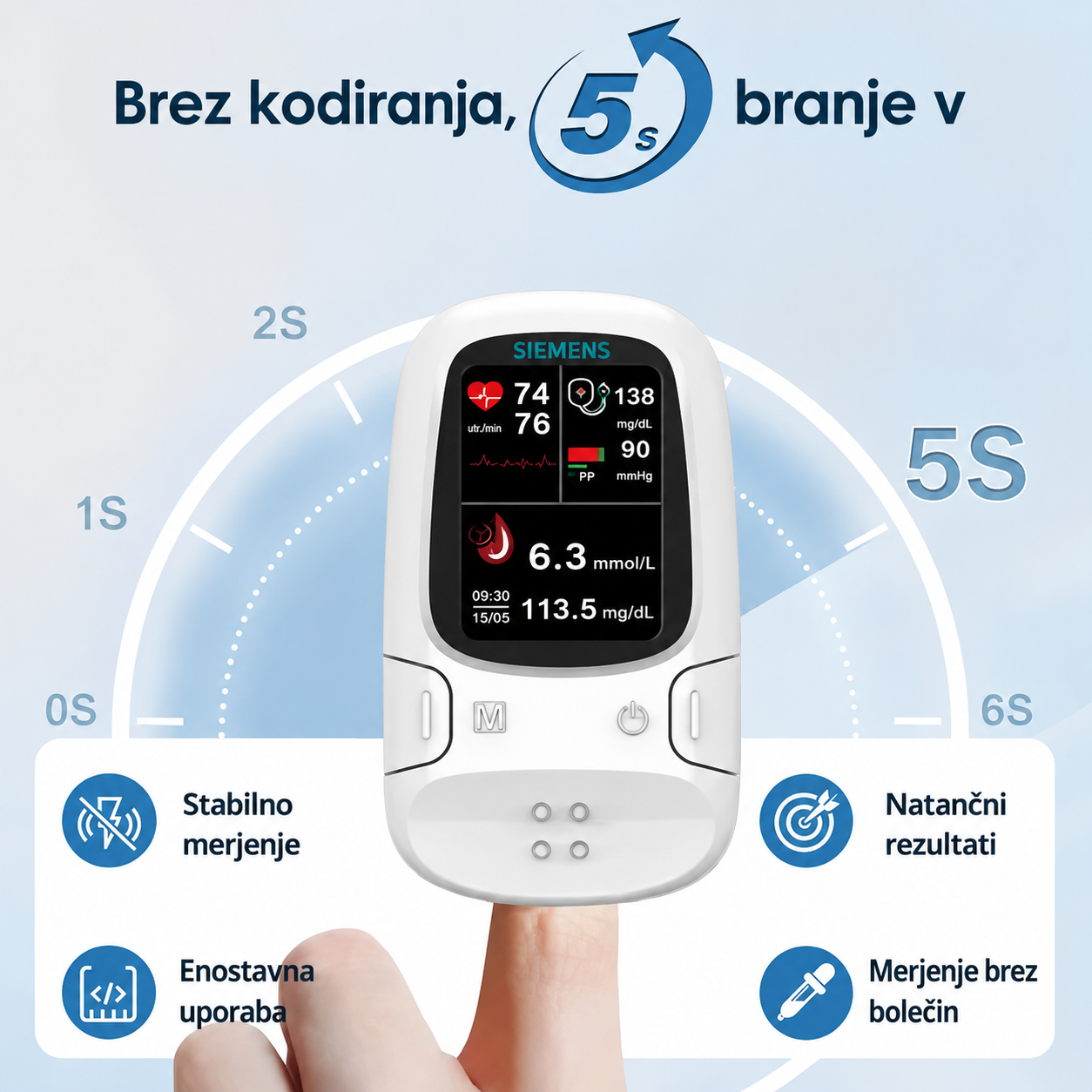🩸 Glukometer brez prebadanja – Siemens | Brezbolečno spremljanje glukoze doma 📊