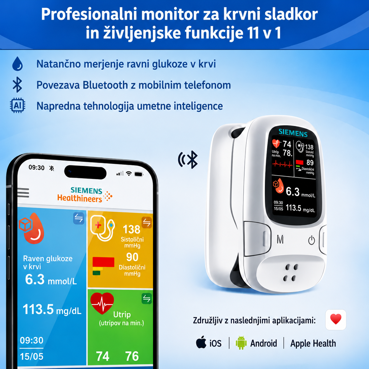 🩸 Glukometer brez prebadanja – Siemens | Brezbolečno spremljanje glukoze doma 📊
