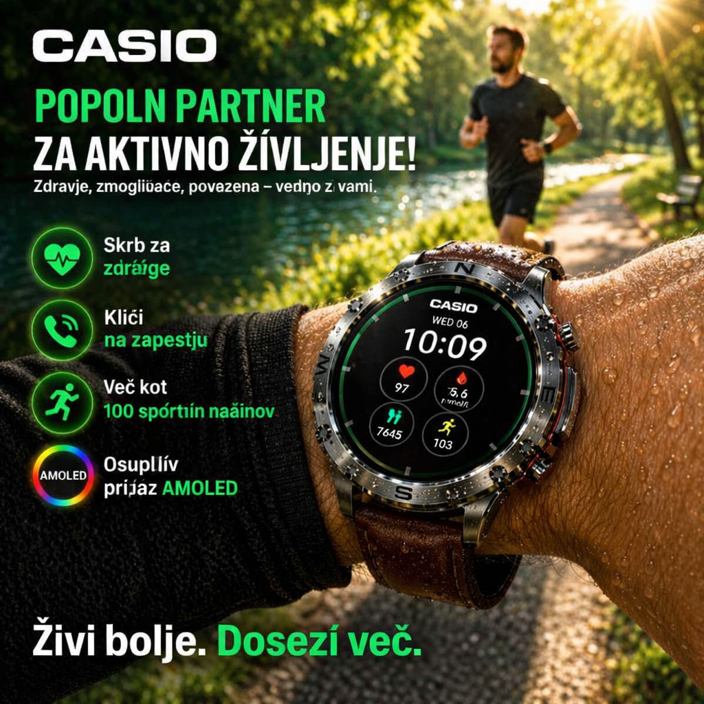Pametna ura CASIO Style AMOLED – merjenje krvnega sladkorja, klicanje prek Bluetootha, več kot 100 športnih načinov