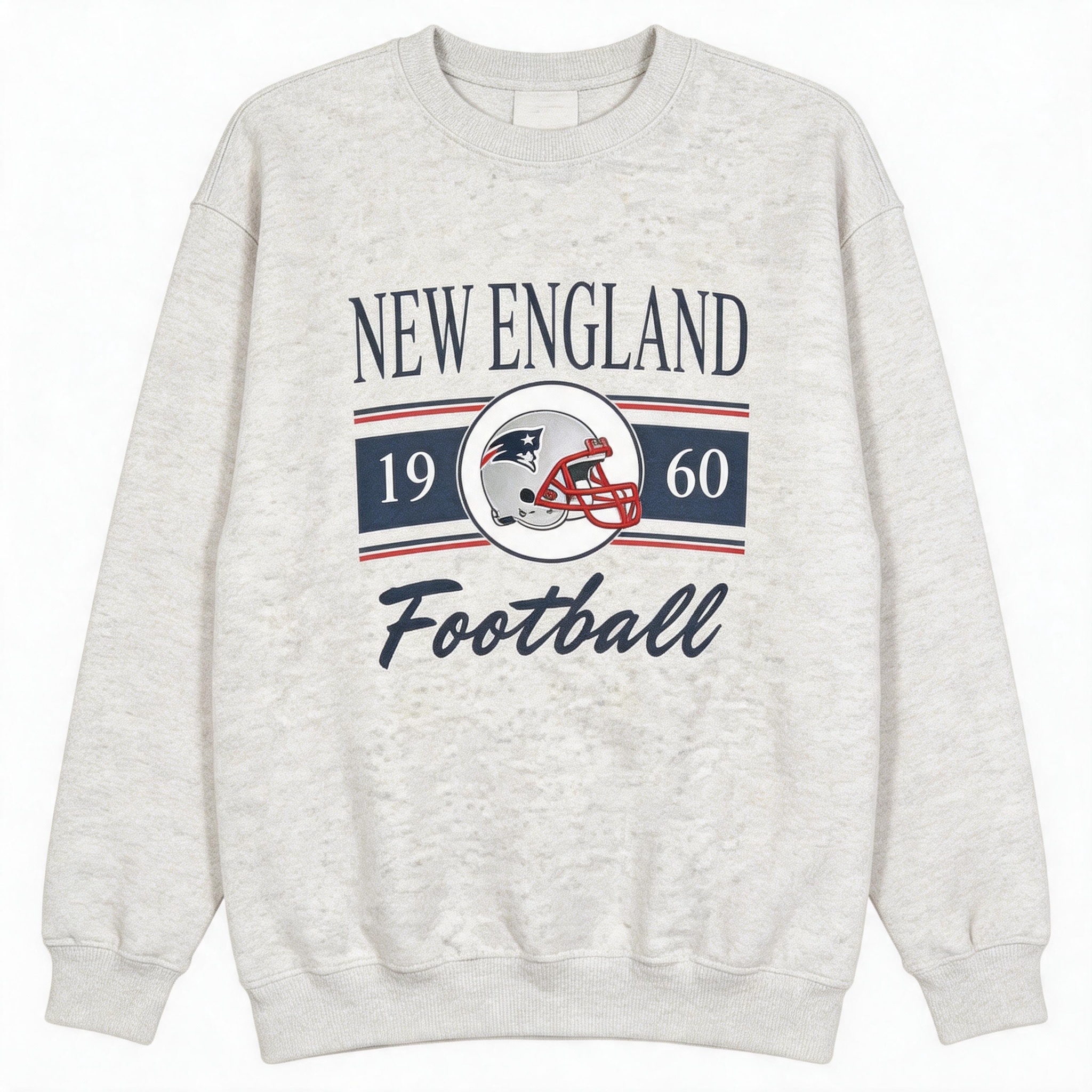 New England Vintage Football Crewneck Sweatshirt, Team Spirit Graphic Pullover