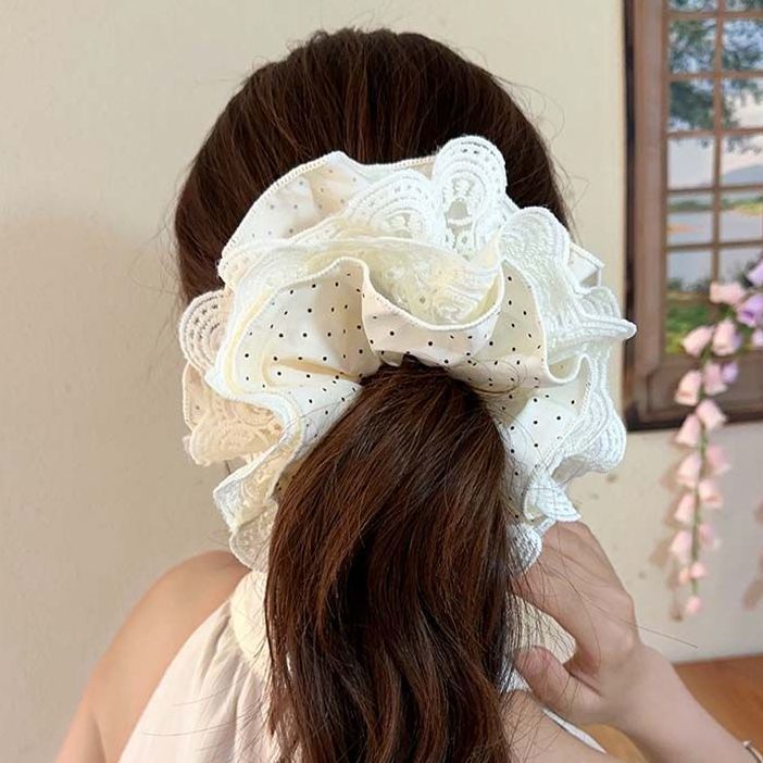 Korean retro high-end paisley double-layer fabric pleated hair tie for creating a voluminous bun or low ponytail