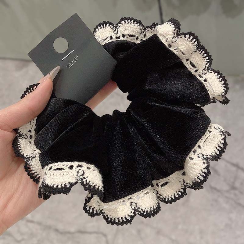 Korean retro high-end paisley double-layer fabric pleated hair tie for creating a voluminous bun or low ponytail
