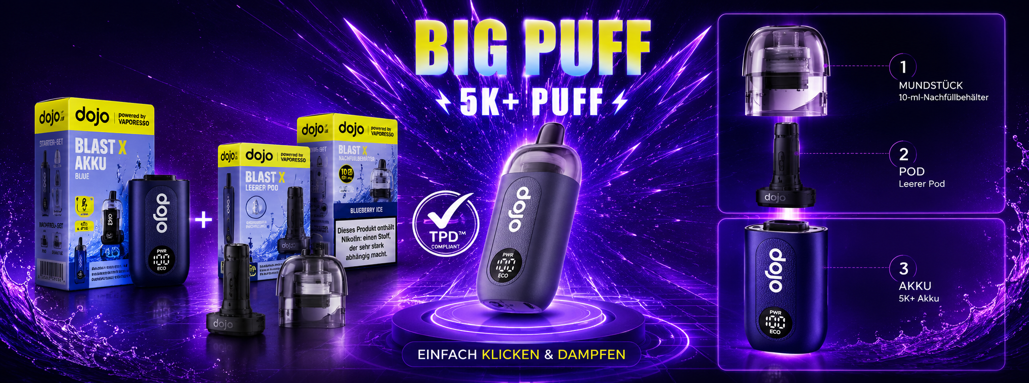 Vaporesso DoJo Blast X system banner