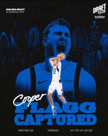 Cooper Flagg Dallas Mavericks No 32 navy blue jersey profile