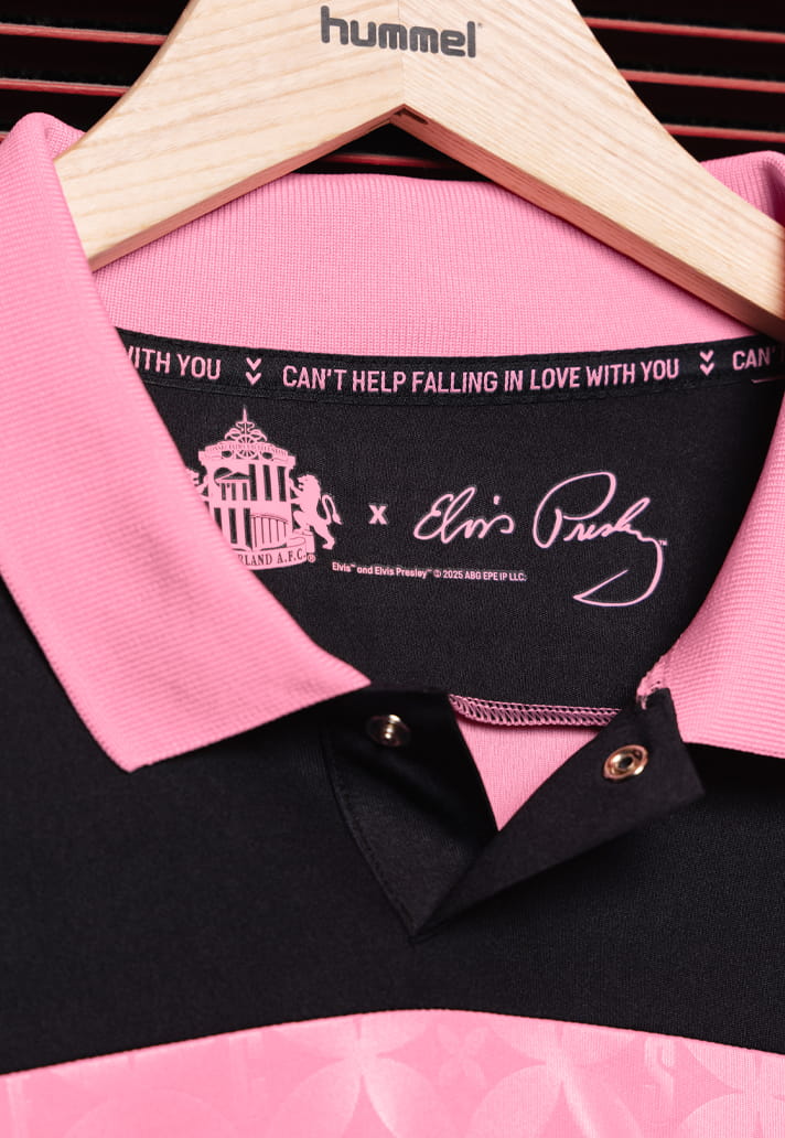 Sunderland x Elvis pink away jersey inner collar anthem script