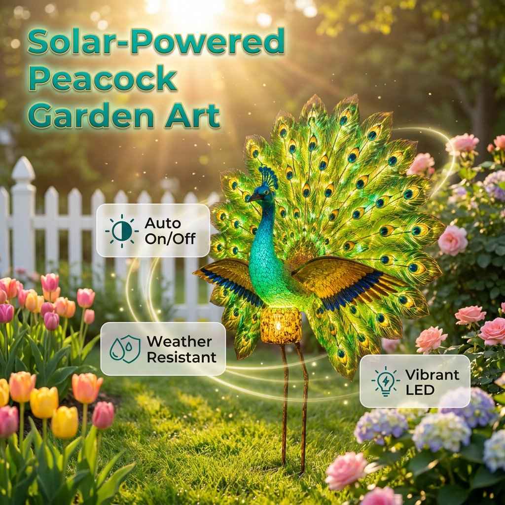 🦚 Dynamic Light Shadow Solar Peacock Garden Sculpture, Waterproof Outdoor Yard LED Decor Statue
