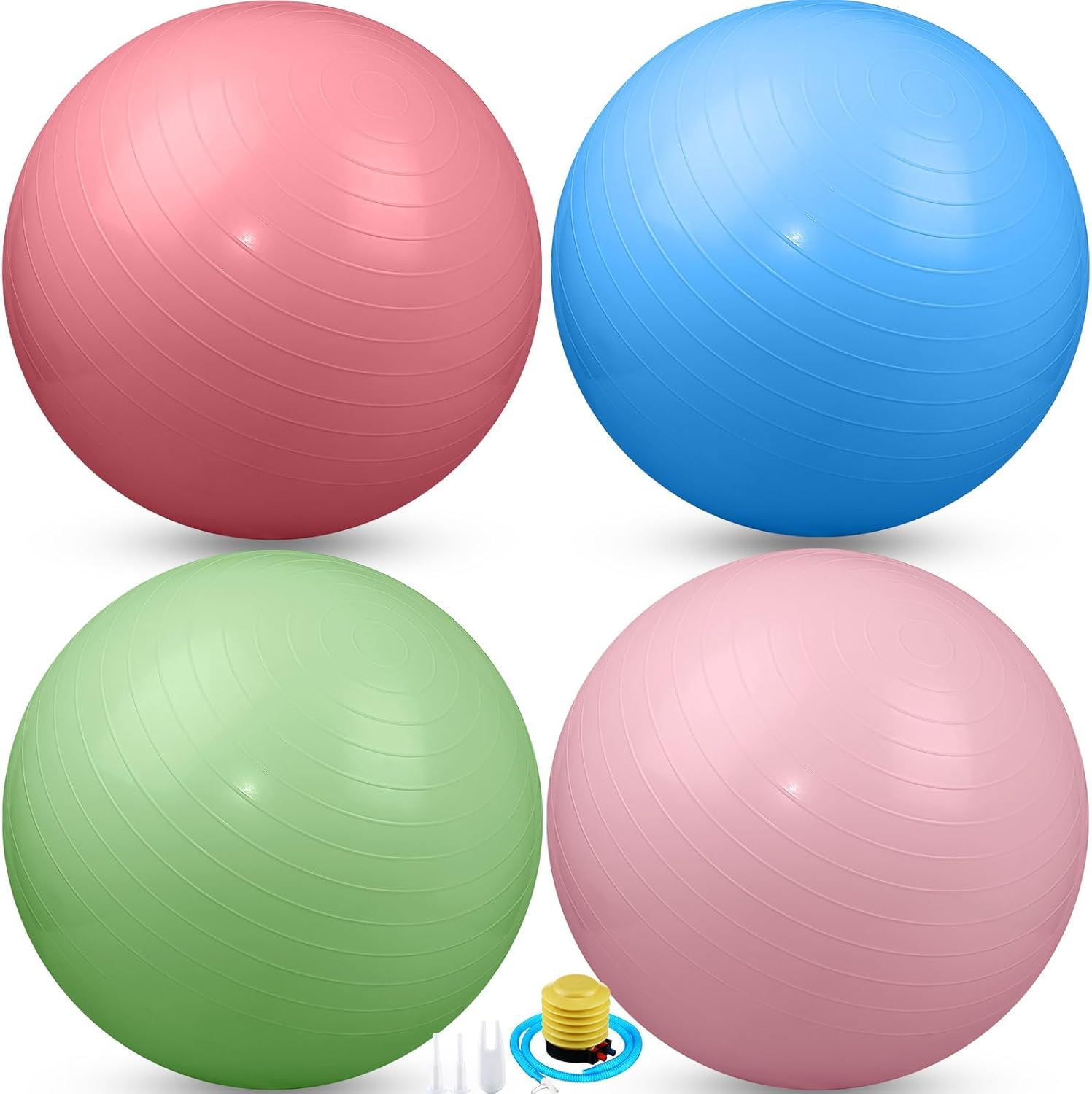 4 Pcs 26 Inch Yoga Exercise Ball Pilates Pregnancy Birthing Fitness Ball with Quick Pump Anti Burst for Improved Posture, Balance, Yoga, Pilates, Training