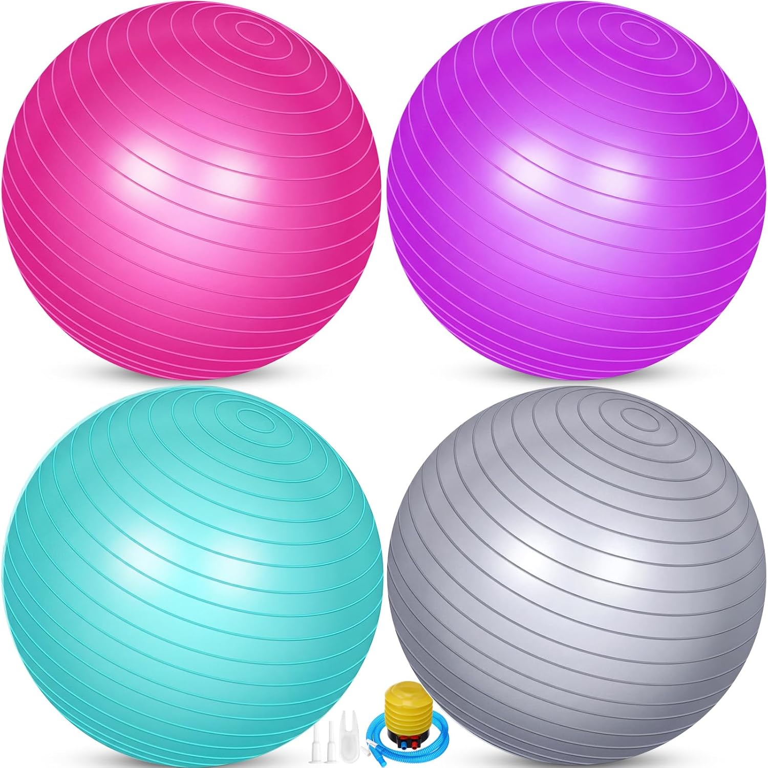 4 Pcs 26 Inch Yoga Exercise Ball Pilates Pregnancy Birthing Fitness Ball with Quick Pump Anti Burst for Improved Posture, Balance, Yoga, Pilates, Training