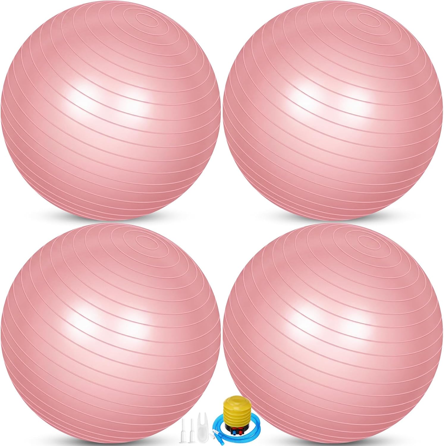 4 Pcs 26 Inch Yoga Exercise Ball Pilates Pregnancy Birthing Fitness Ball with Quick Pump Anti Burst for Improved Posture, Balance, Yoga, Pilates, Training
