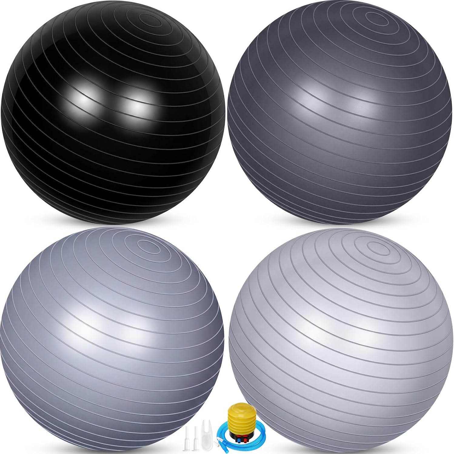 4 Pcs 26 Inch Yoga Exercise Ball Pilates Pregnancy Birthing Fitness Ball with Quick Pump Anti Burst for Improved Posture, Balance, Yoga, Pilates, Training