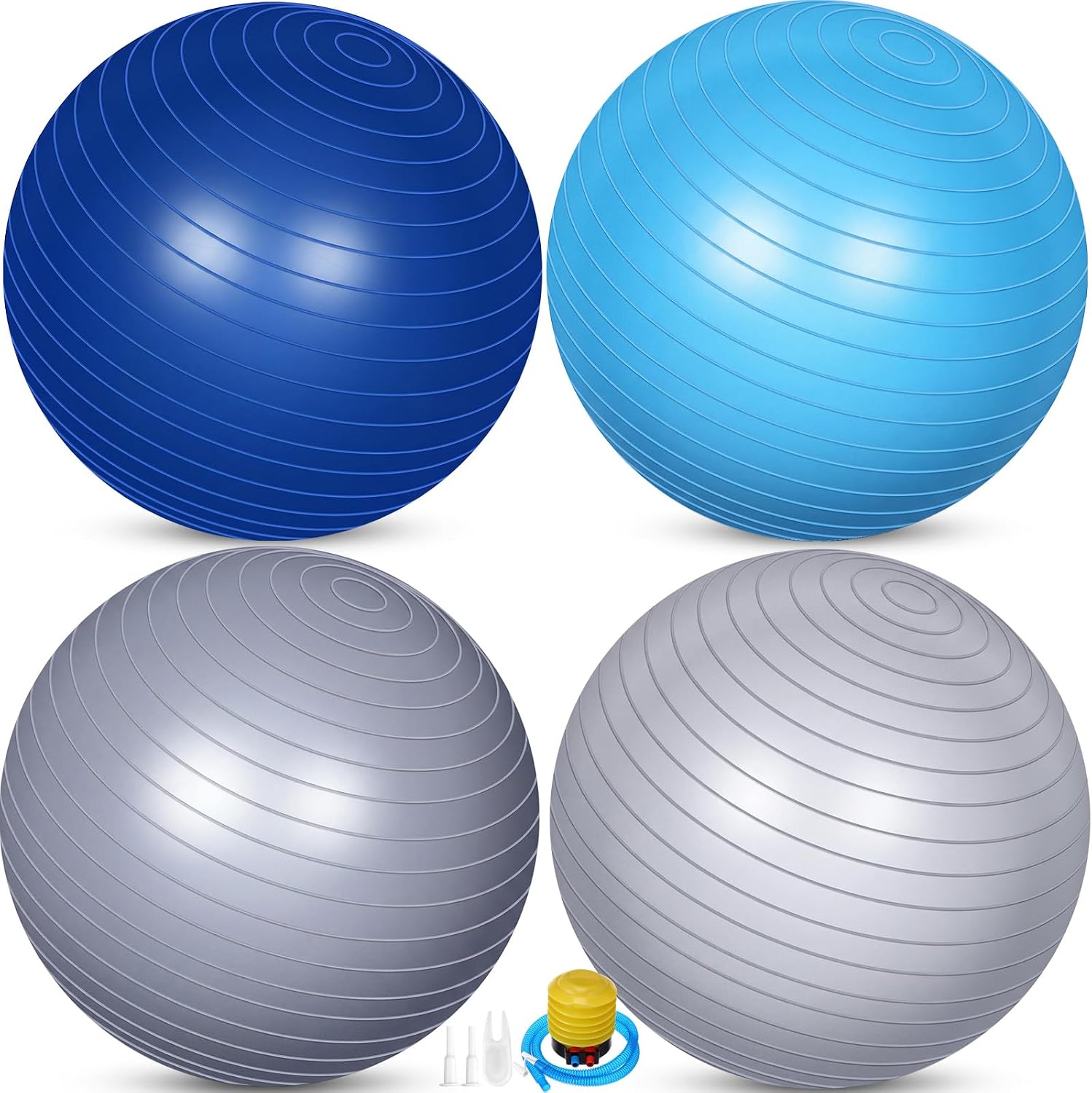 4 Pcs 26 Inch Yoga Exercise Ball Pilates Pregnancy Birthing Fitness Ball with Quick Pump Anti Burst for Improved Posture, Balance, Yoga, Pilates, Training