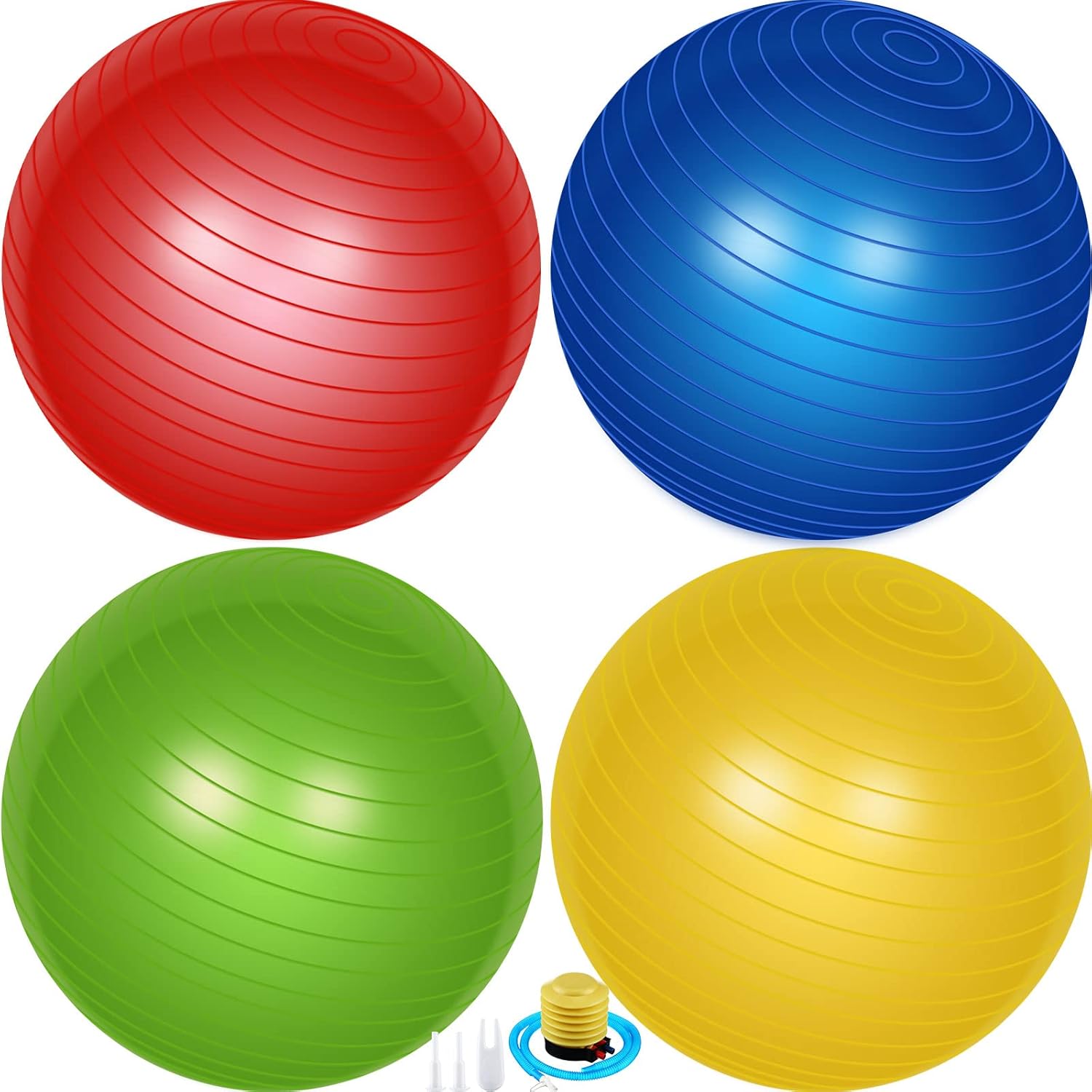 4 Pcs 26 Inch Yoga Exercise Ball Pilates Pregnancy Birthing Fitness Ball with Quick Pump Anti Burst for Improved Posture, Balance, Yoga, Pilates, Training