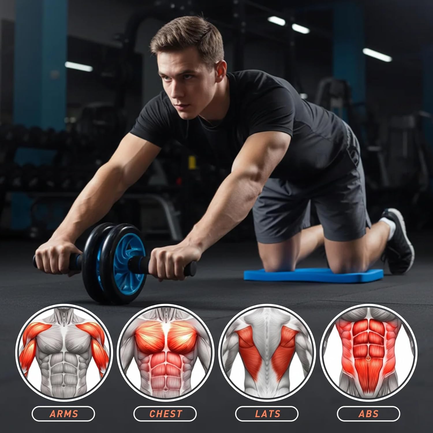 AB Wheel Roller Kit with Push-Up Bar, Knee Mat, Jump Rope and Hand Gripper - Home Gym Workout for Men Women Core Strength & Abdominal Exercis
