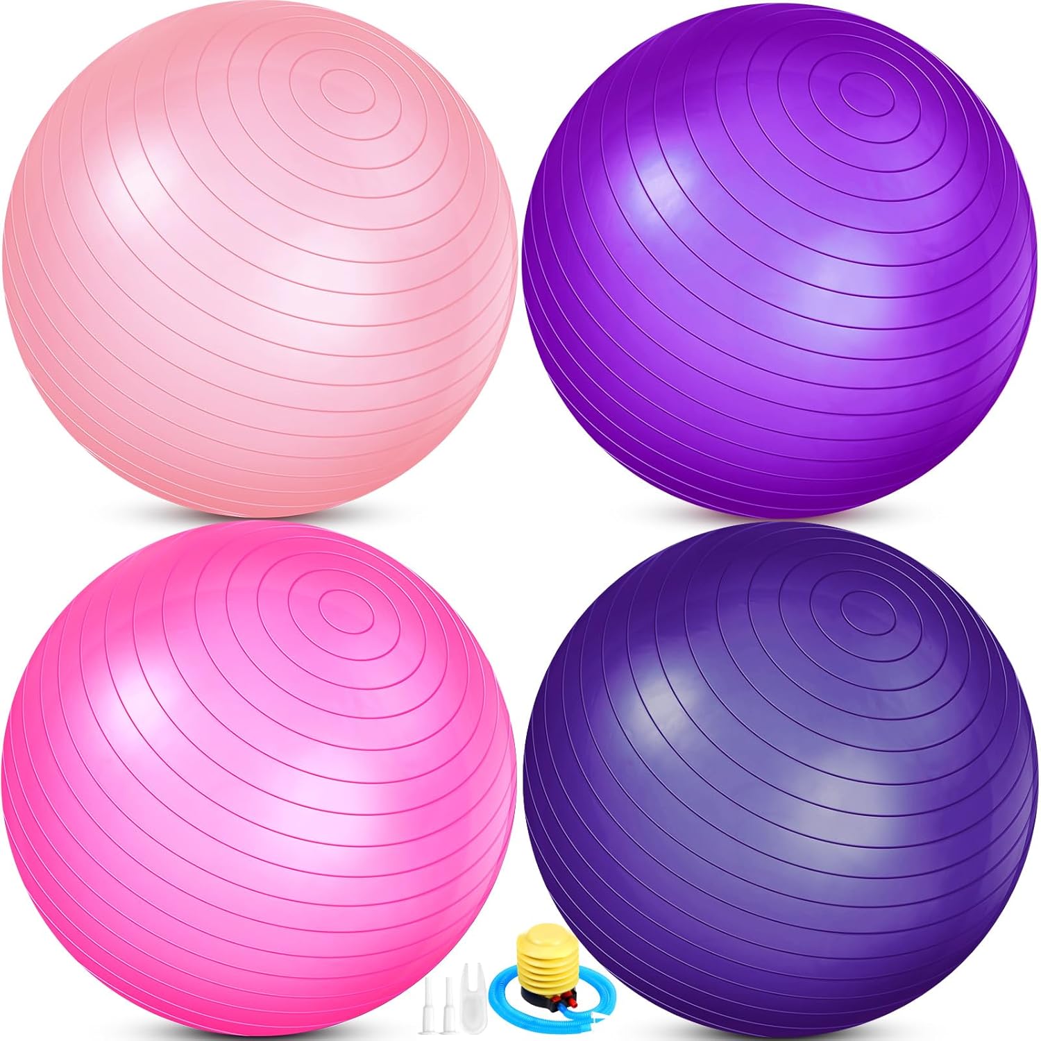 4 Pcs 26 Inch Yoga Exercise Ball Pilates Pregnancy Birthing Fitness Ball with Quick Pump Anti Burst for Improved Posture, Balance, Yoga, Pilates, Training