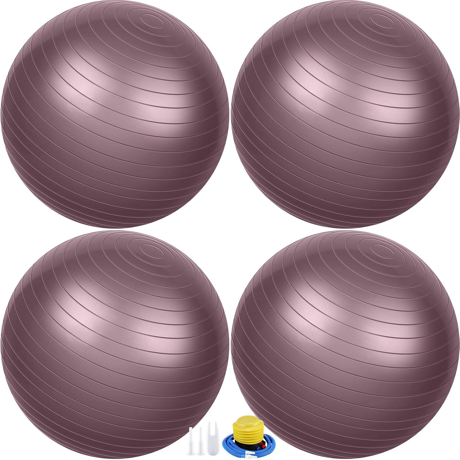 4 Pcs 26 Inch Yoga Exercise Ball Pilates Pregnancy Birthing Fitness Ball with Quick Pump Anti Burst for Improved Posture, Balance, Yoga, Pilates, Training