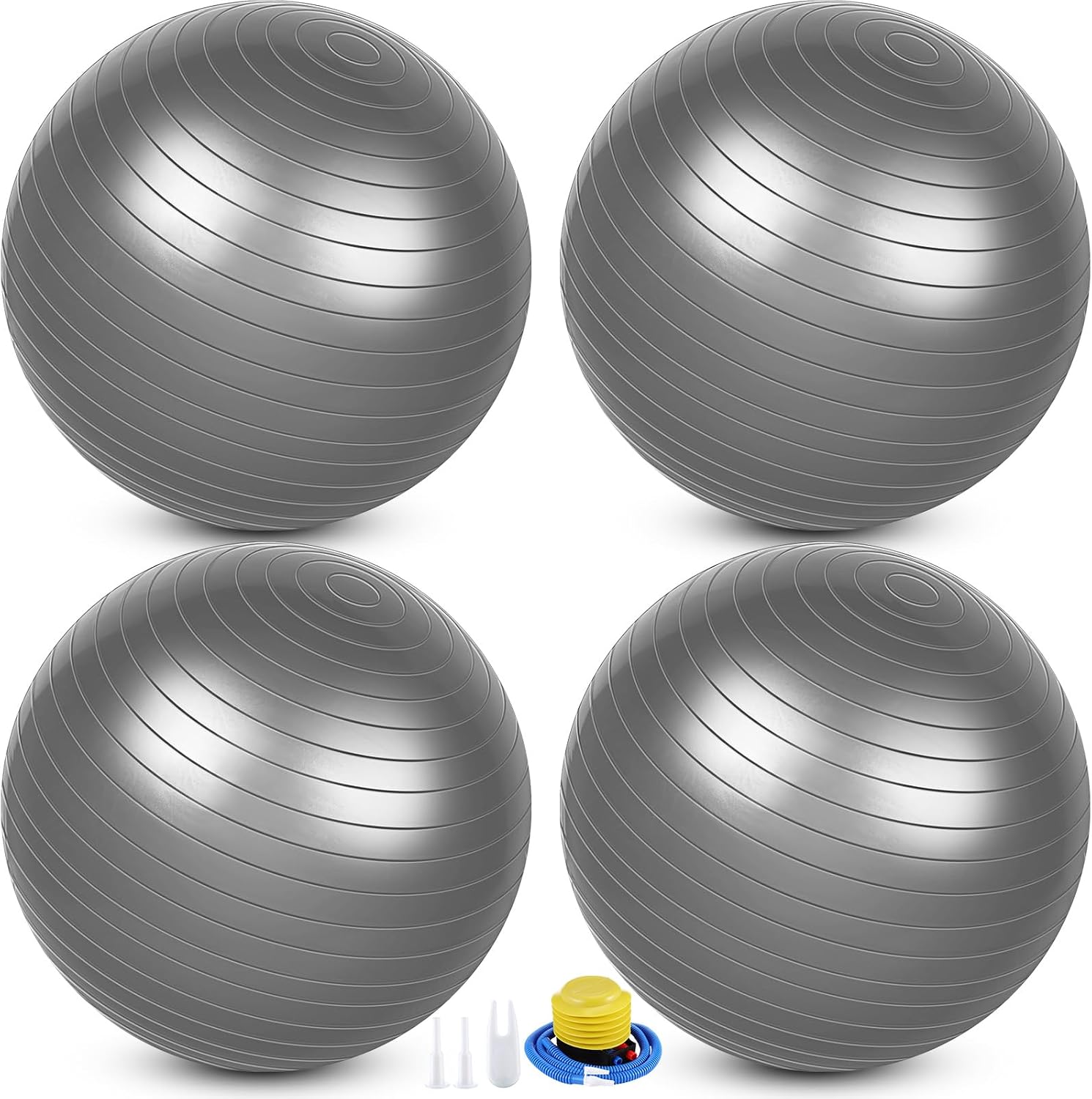 4 Pcs 26 Inch Yoga Exercise Ball Pilates Pregnancy Birthing Fitness Ball with Quick Pump Anti Burst for Improved Posture, Balance, Yoga, Pilates, Training