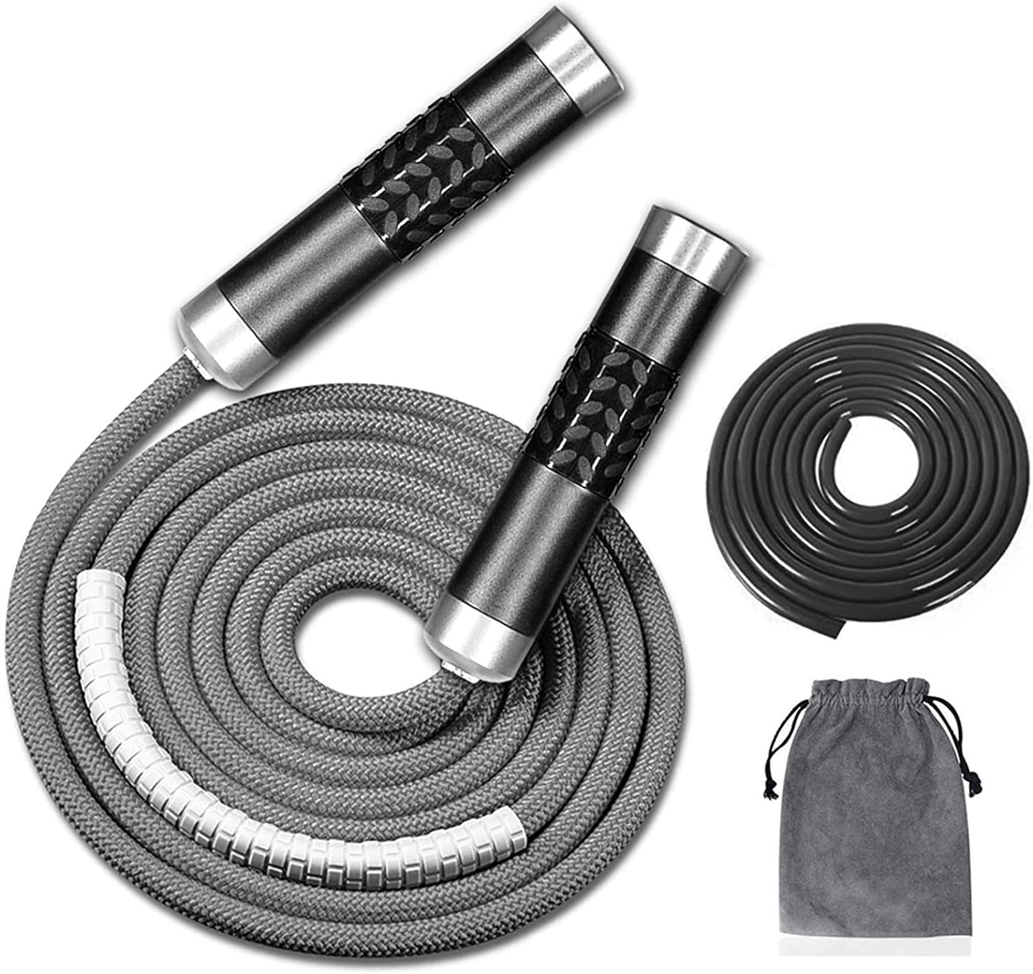 Weighted Jump Rope for Workout Fitness(1LB), Tangle-Free Ball Bearing Rapid Speed Skipping Rope for MMA Boxing Weight-loss,Aluminum Handle Adjustable Length 9MM Fabric Cotton+9MM Solid PVC Rope
