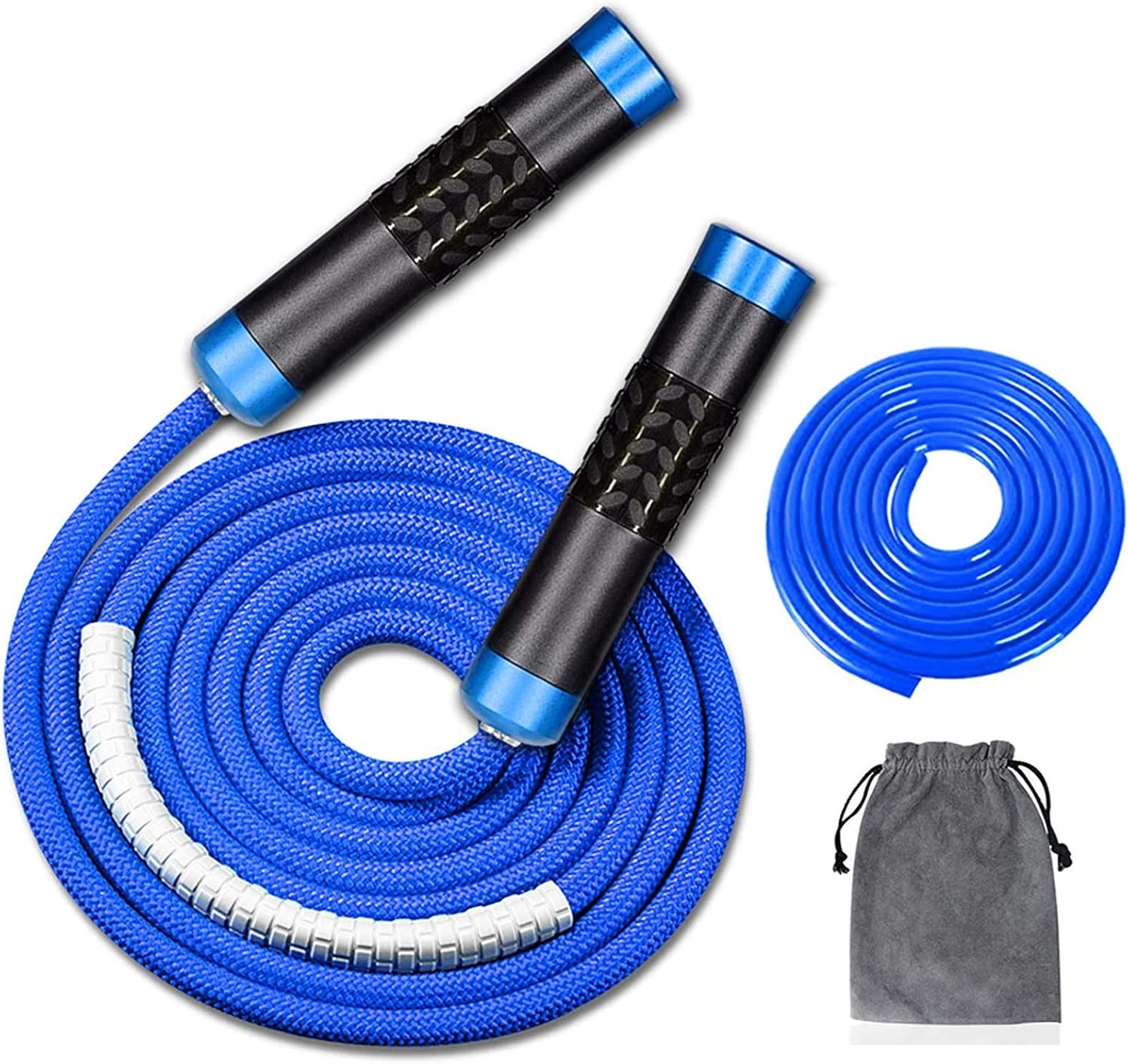 Weighted Jump Rope for Workout Fitness(1LB), Tangle-Free Ball Bearing Rapid Speed Skipping Rope for MMA Boxing Weight-loss,Aluminum Handle Adjustable Length 9MM Fabric Cotton+9MM Solid PVC Rope