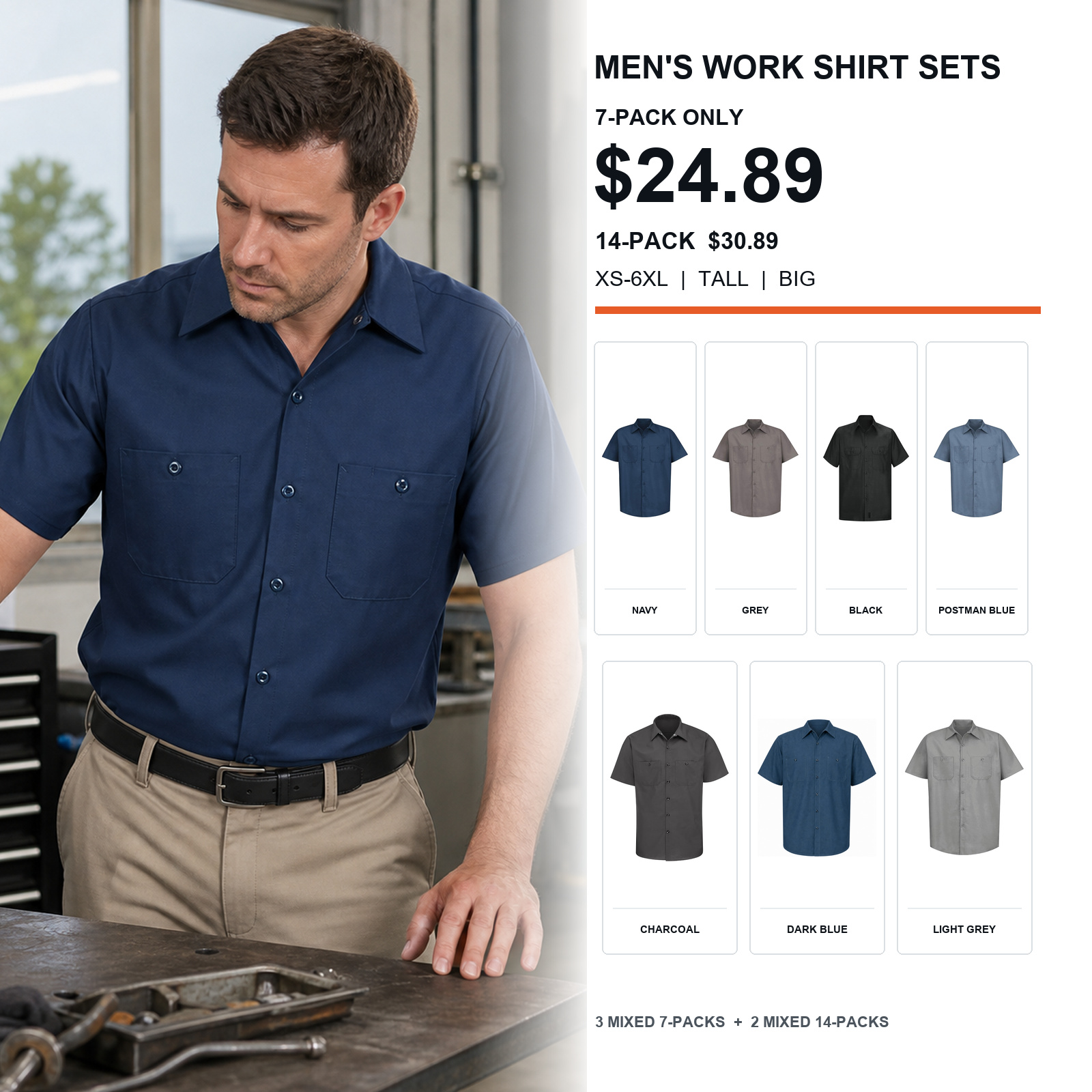 Men's Work Shirts – 7-Pack & 14-Pack | GEDRISMS – BAVIZE