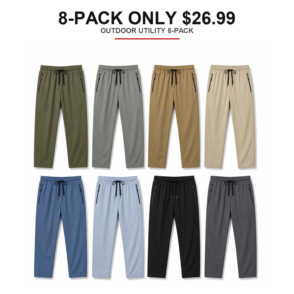 Outdoor Utility 8-pack men's lightweight hiking jogger pants