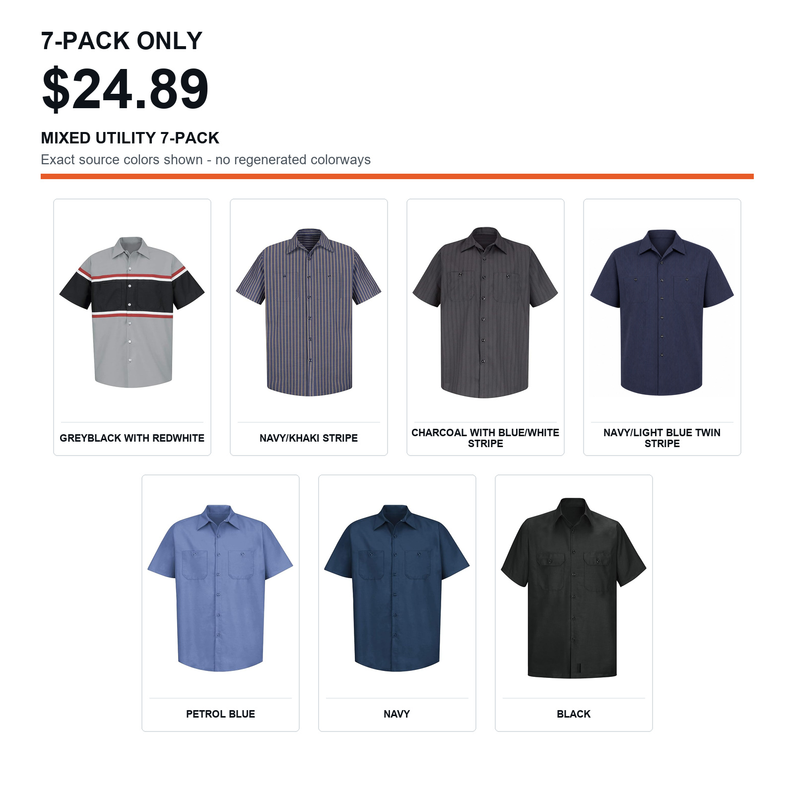 Mixed Utility mixed-color 7-pack men's work shirts