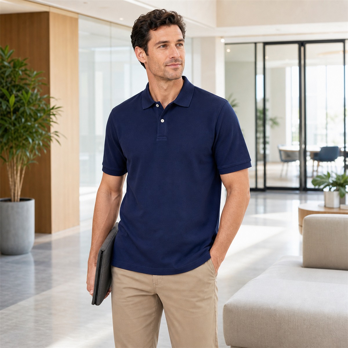 Men's pique polo shirt for business casual and daily work