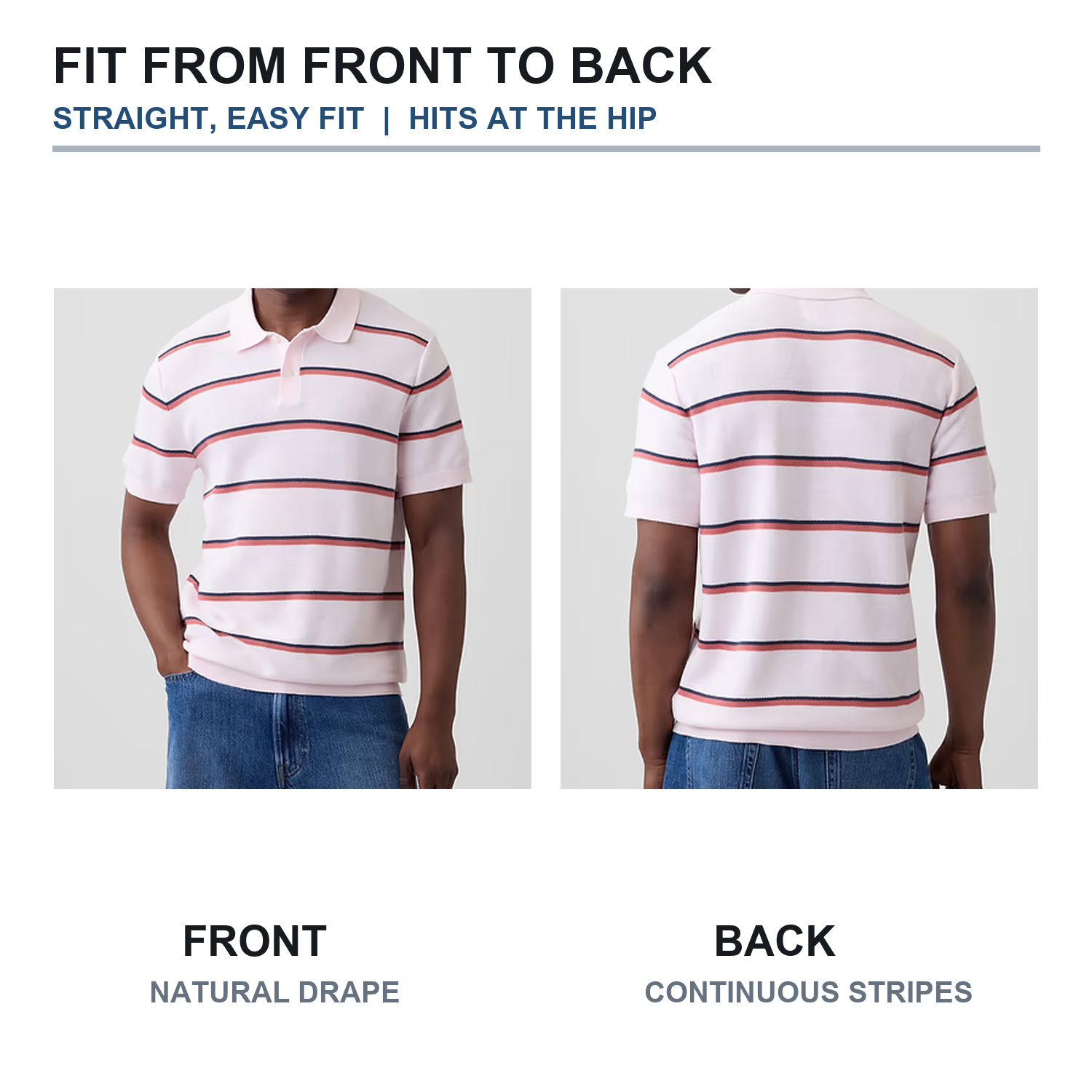 Stripe sweater polo front and back views