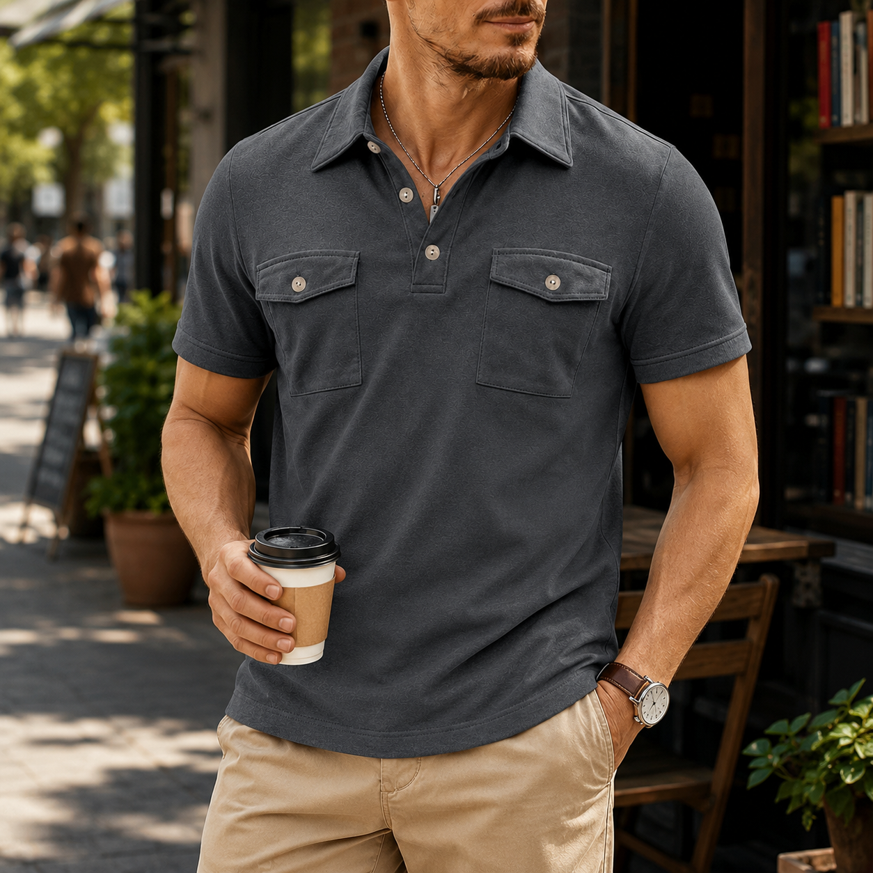 Short sleeve utility polo shirt weekend cafe outfit