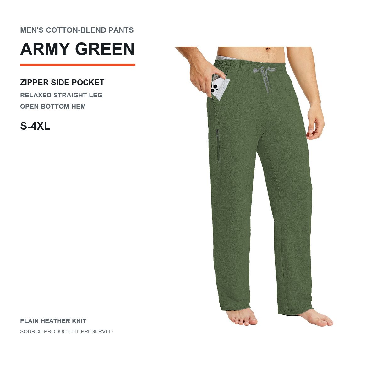 Zipper side-pocket relaxed pants in army green