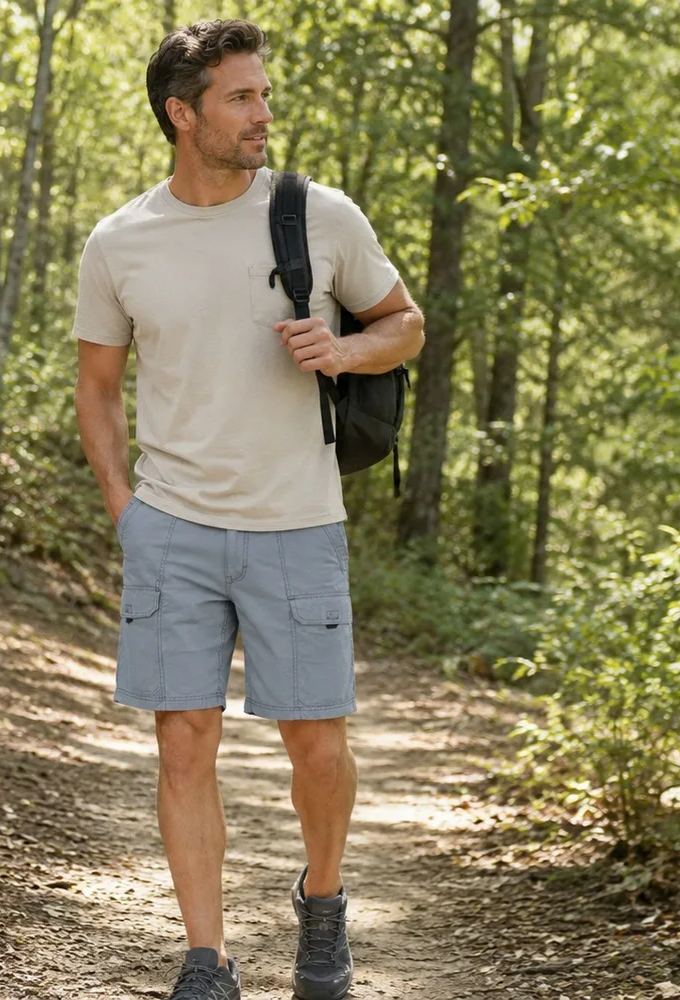 Canvas utility hiker shorts outdoor trail lifestyle scene