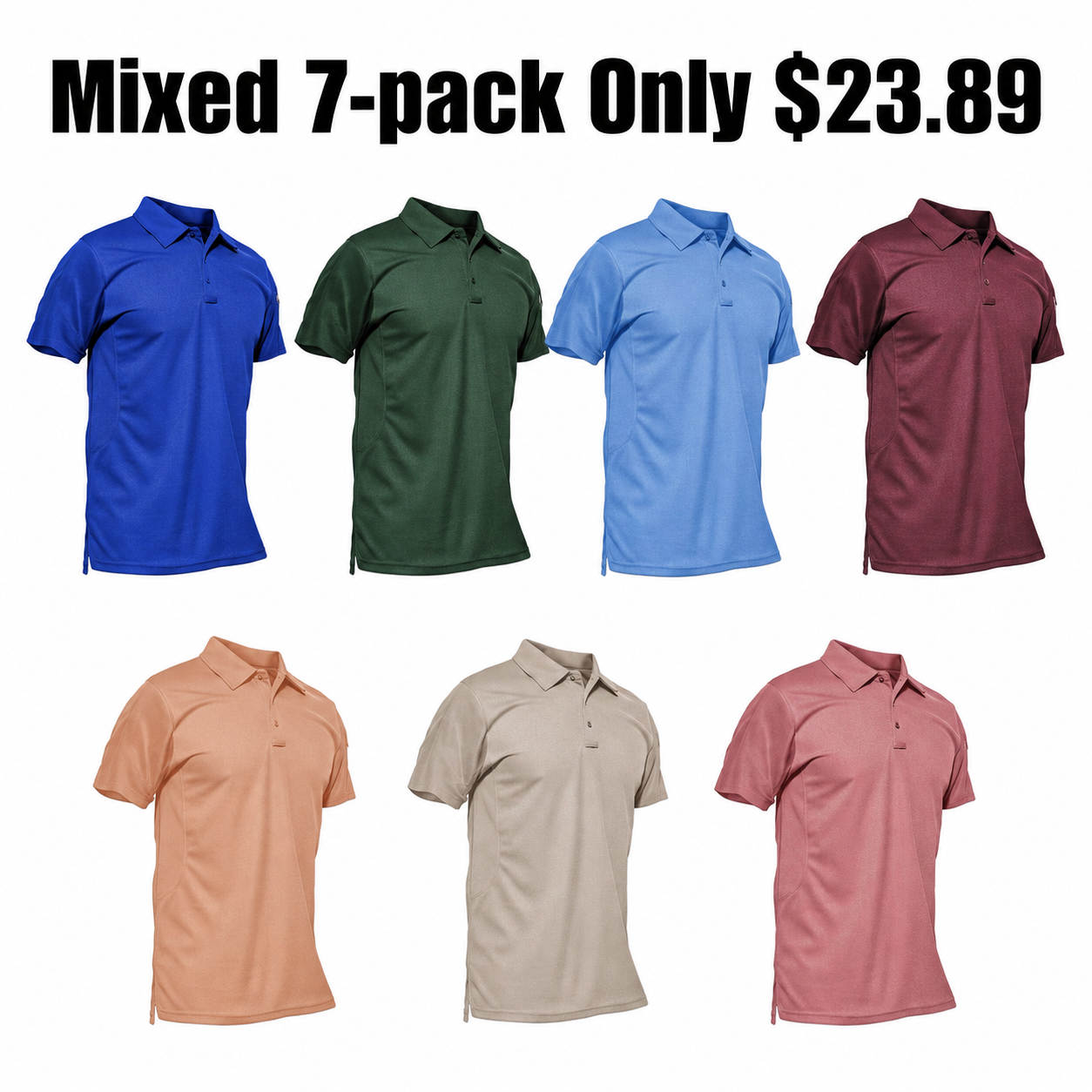 Mixed 7-pack B men's quick-dry tactical performance polo shirts
