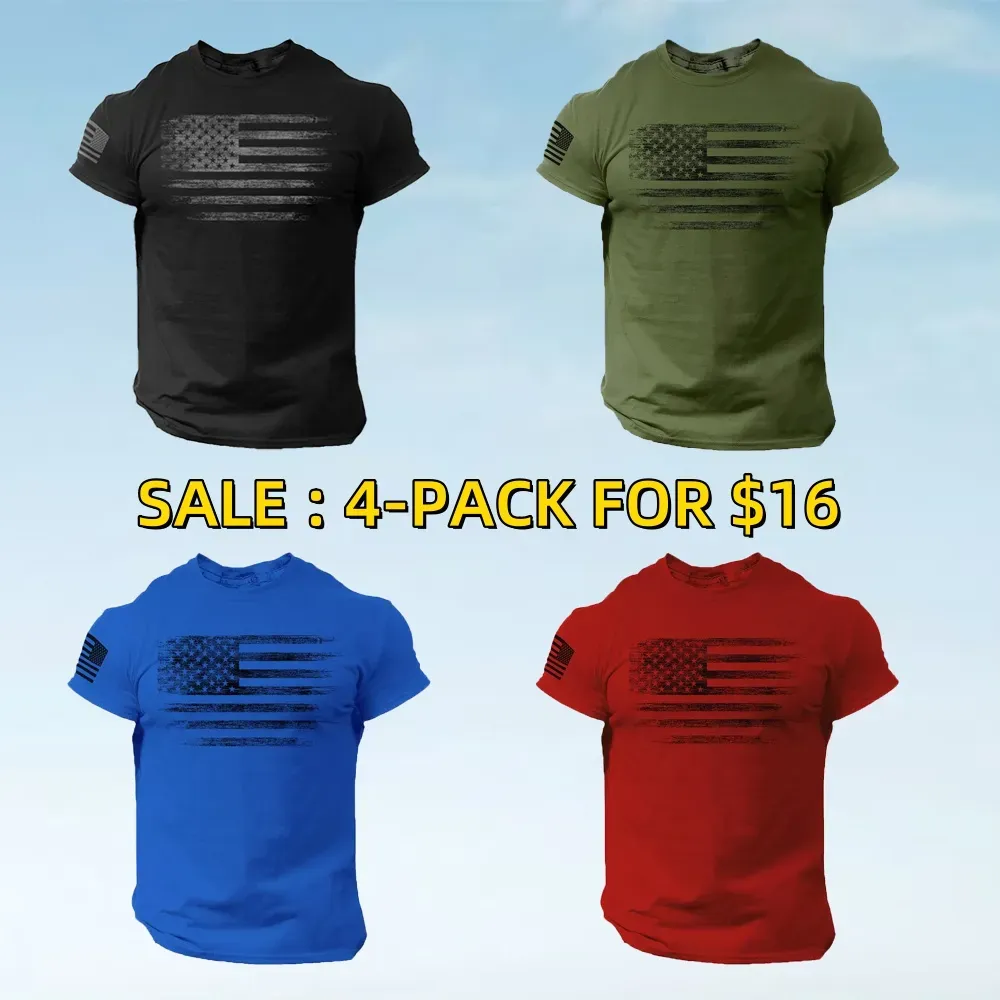 USA Distressed Flag Men's T-Shirt, Casual Cotton Tee - Menswear