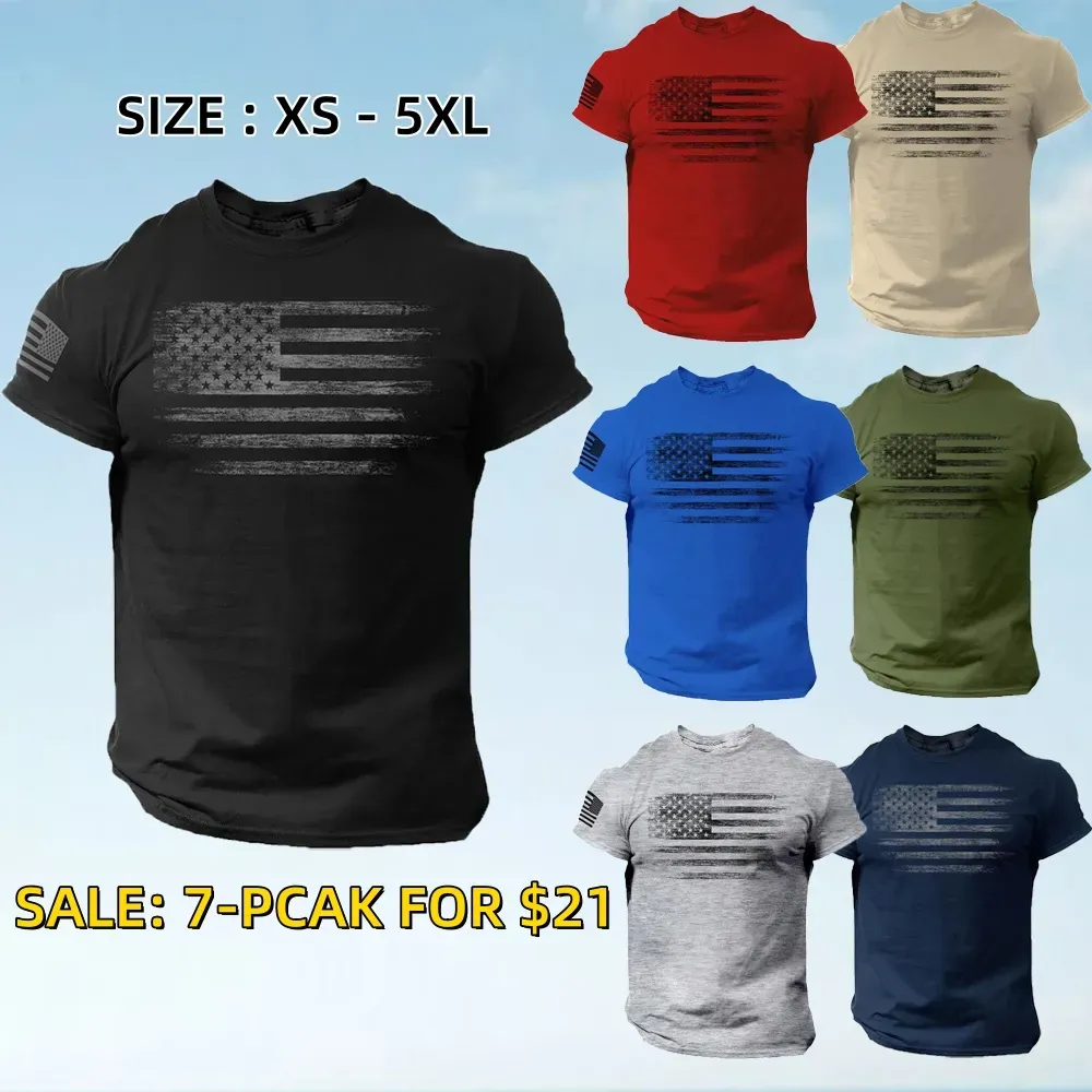USA Distressed Flag Men's T-Shirt, Casual Cotton Tee - Menswear