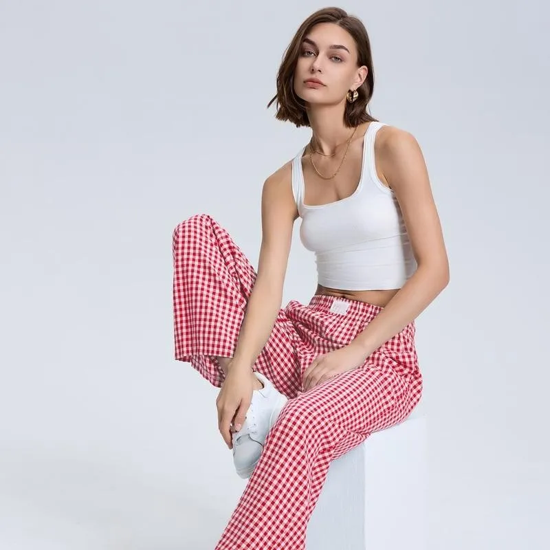 Women's plaid checkered casual pants