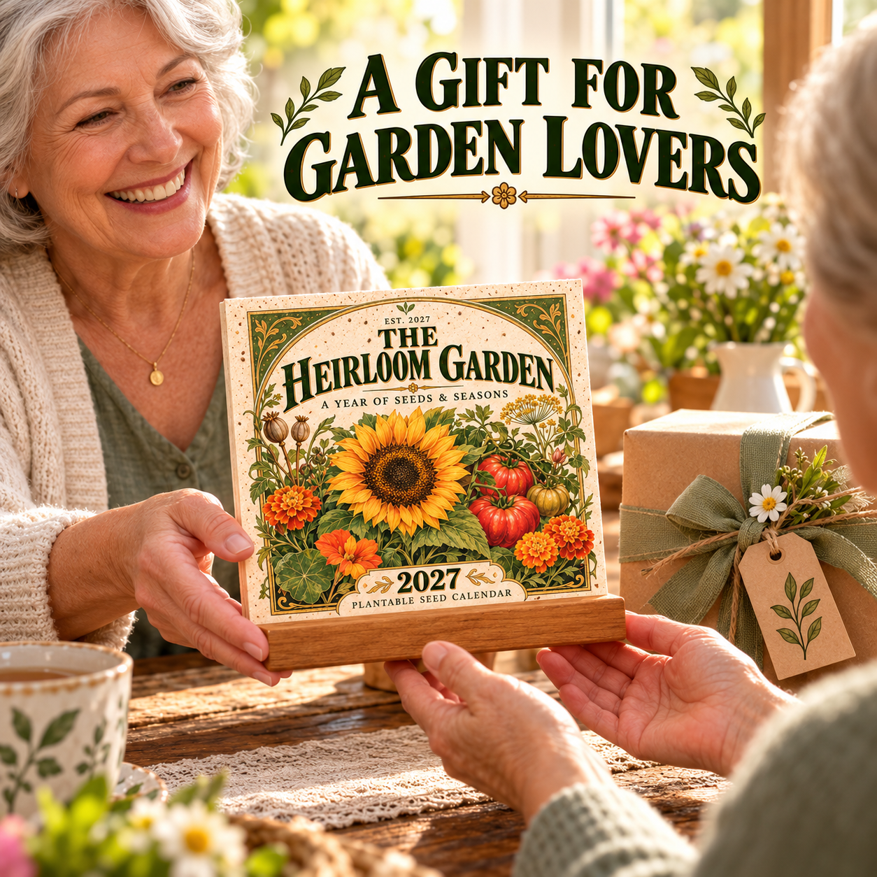 Heirloom Garden calendar presented as a gift for a garden lover
