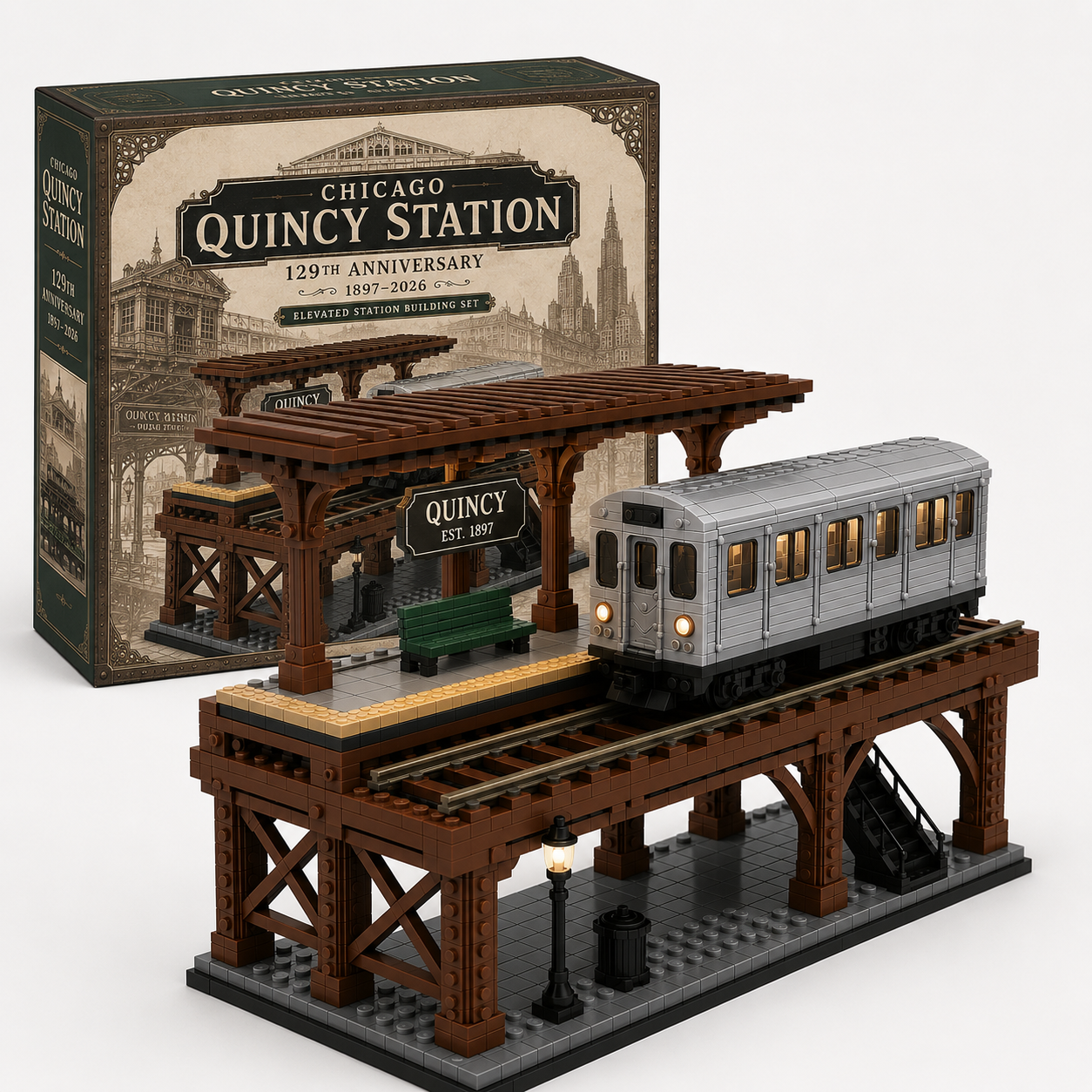 Chicago Quincy Station 129th Anniversary｜Vintage Elevated Railway Building Set
