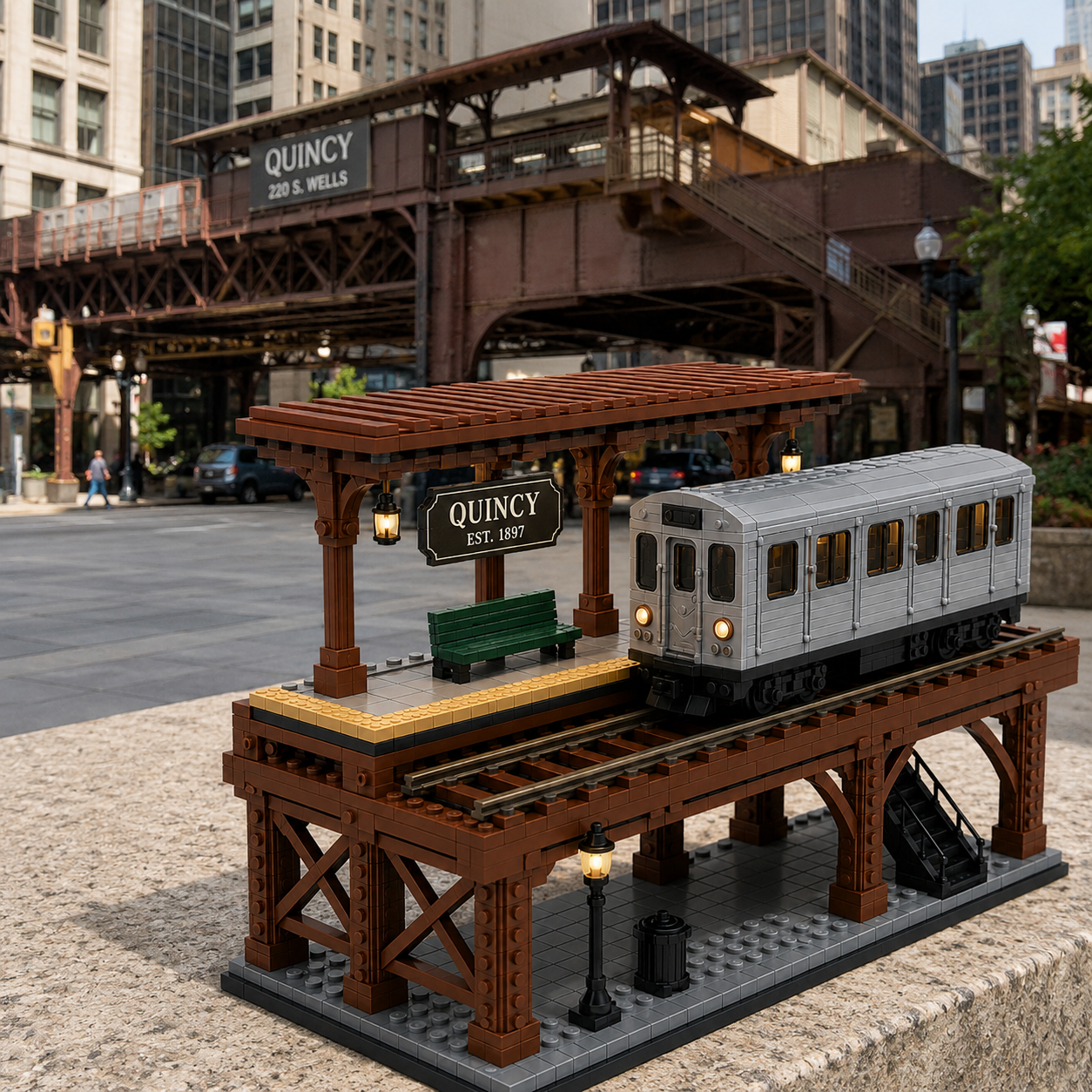 Chicago Quincy Station 129th Anniversary｜Vintage Elevated Railway Building Set