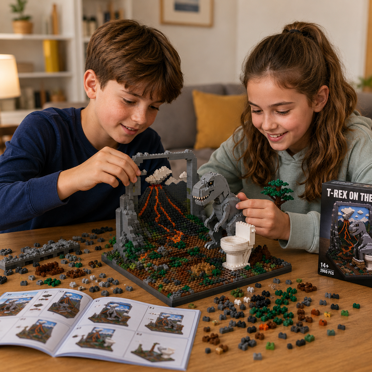 🚽 Jurassic Throne: Volcano Escape T-Rex Building Block Diorama