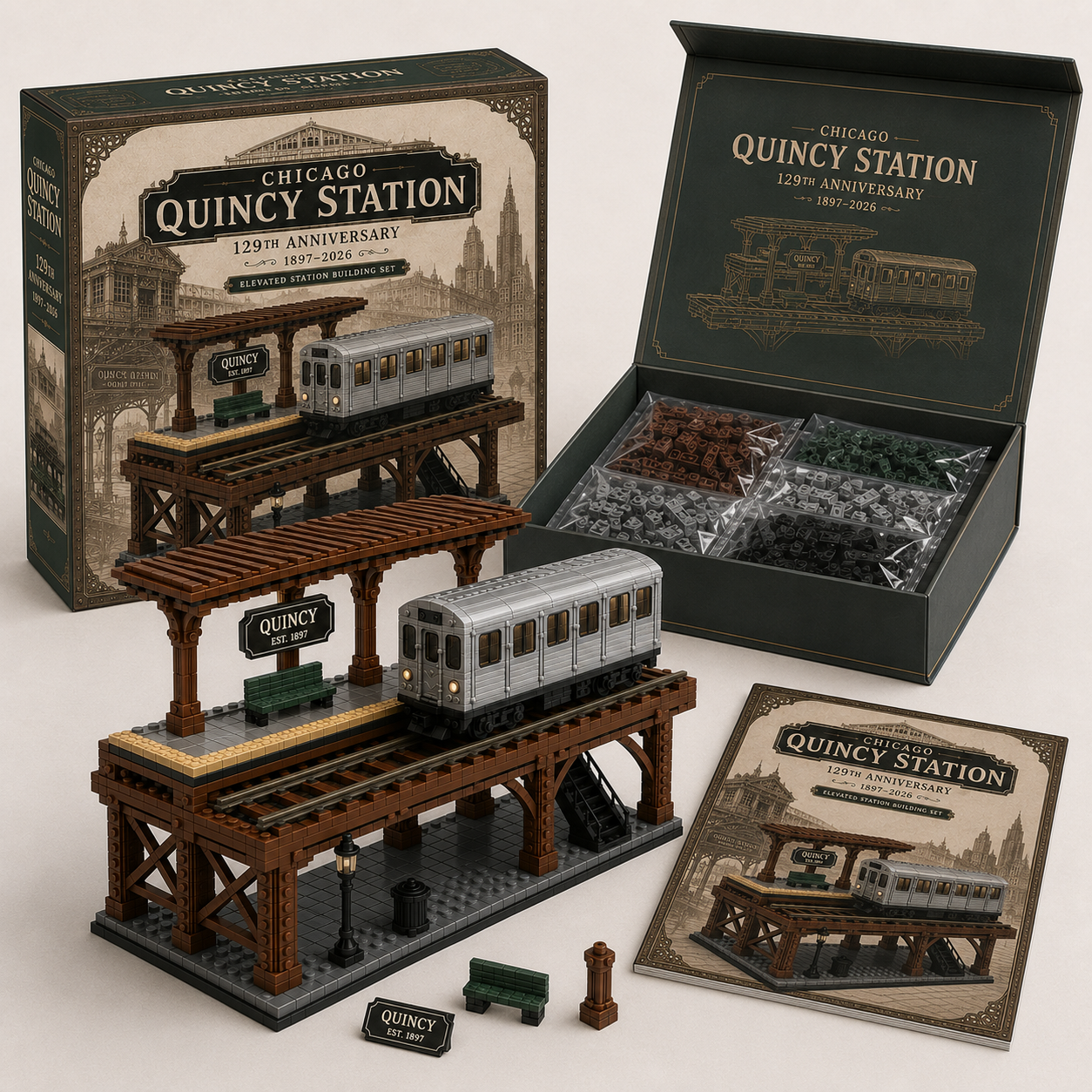 Chicago Quincy Station 129th Anniversary｜Vintage Elevated Railway Building Set
