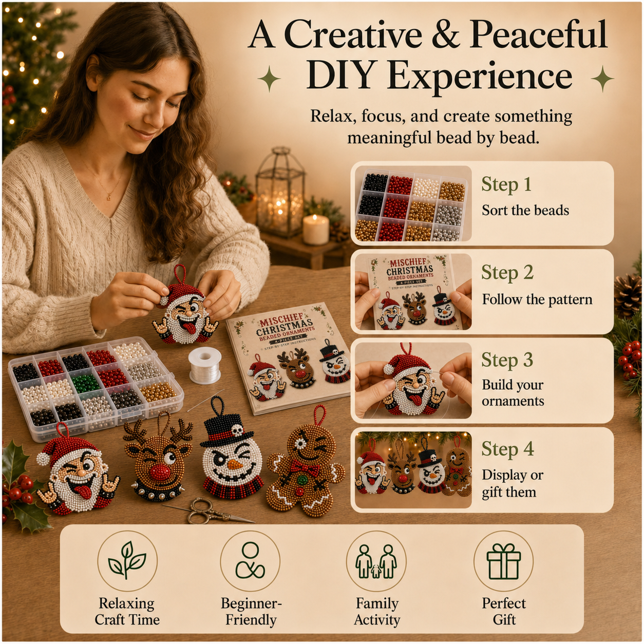 😜Mischief Christmas Beaded Ornament DIY Kit