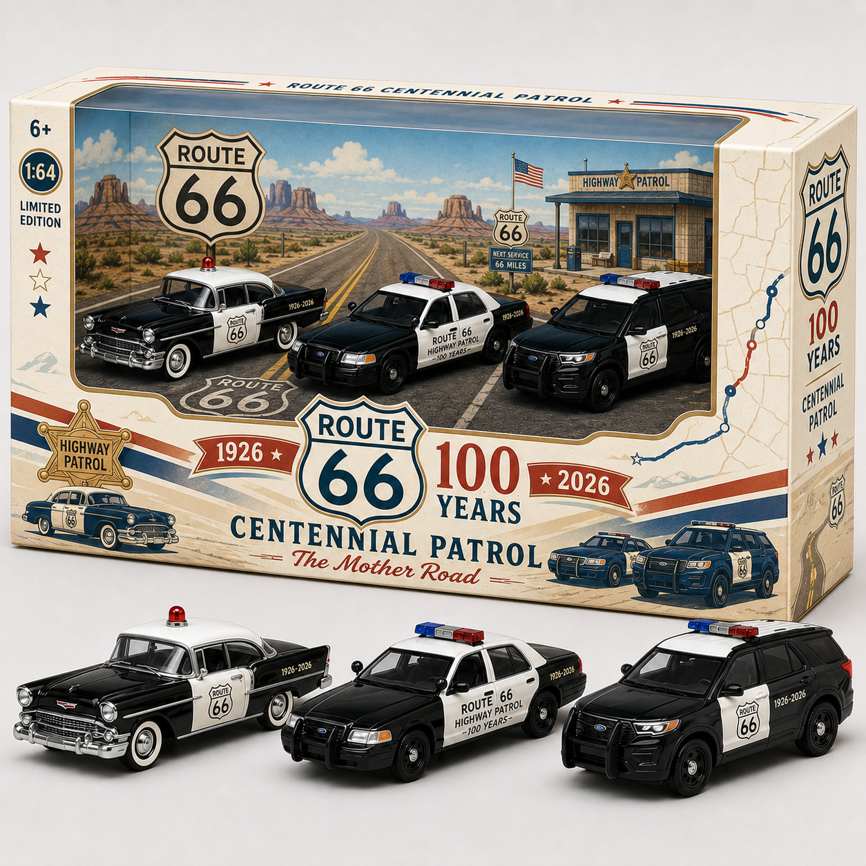 Route 66 Centennial Patrol Three-Car Set | 1926–2026 Limited Commemorative Edition