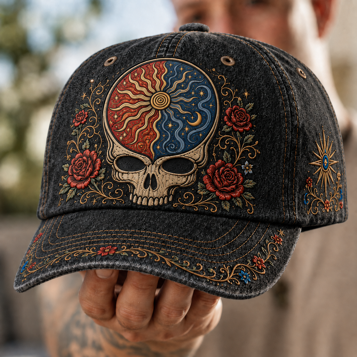 Scarlet Begonia Cosmic Skull Cap