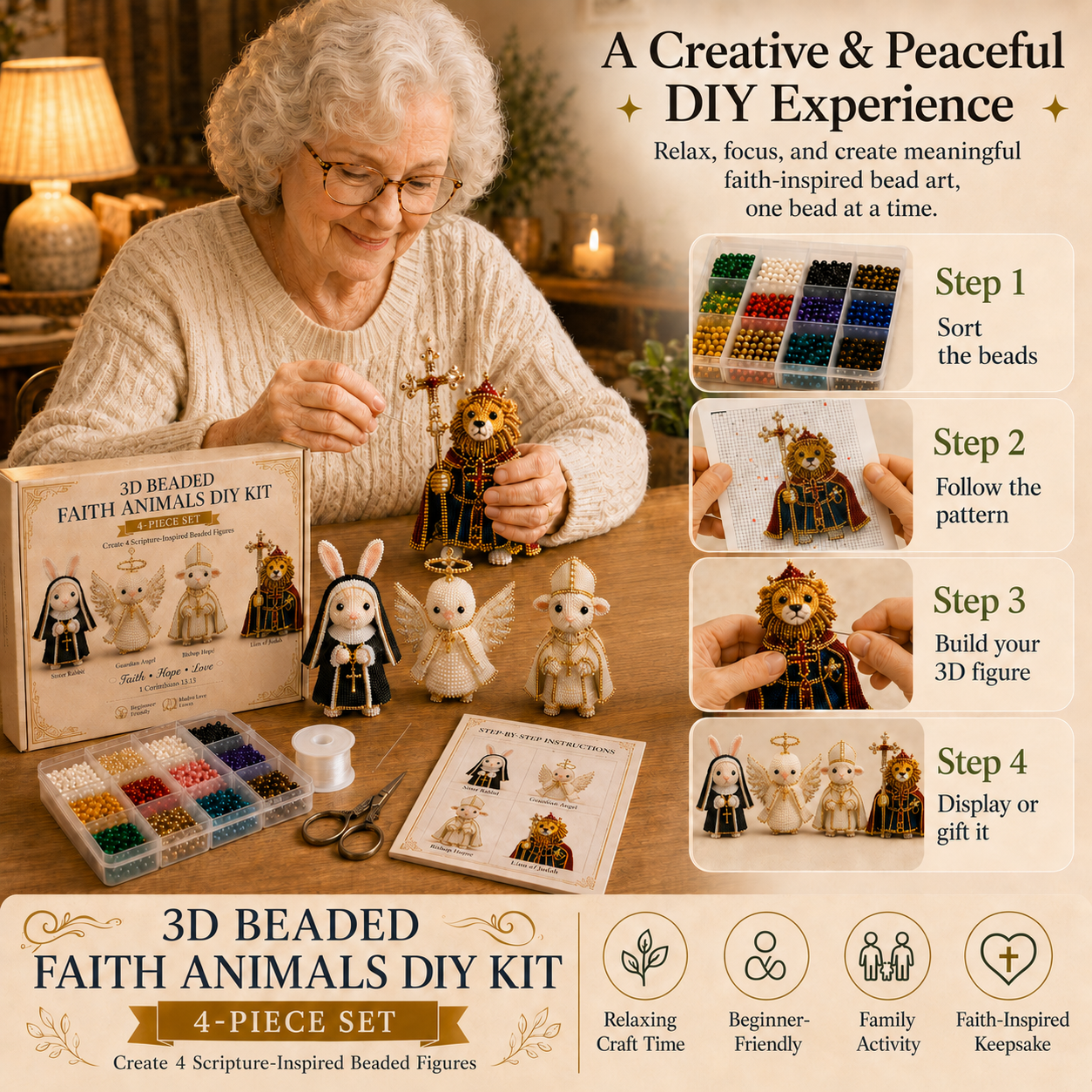 Christian 3D Beaded Faith Animals DIY Kit