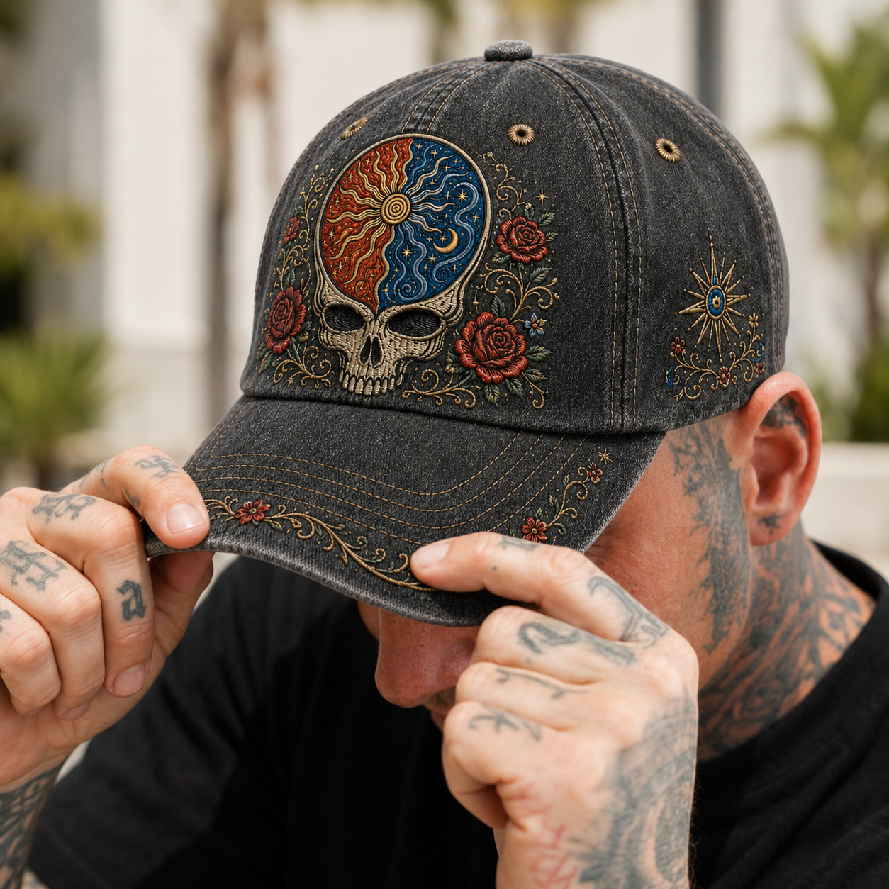 Scarlet Begonia Cosmic Skull Cap