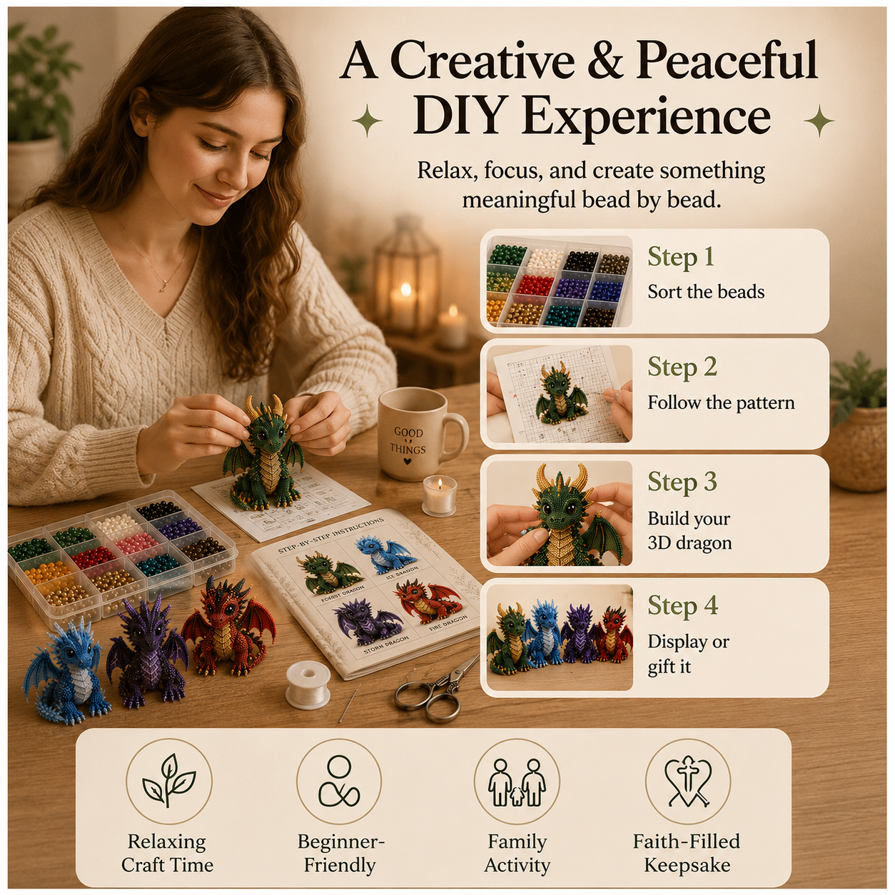Enchanted 3D Beaded Dragon DIY Kit