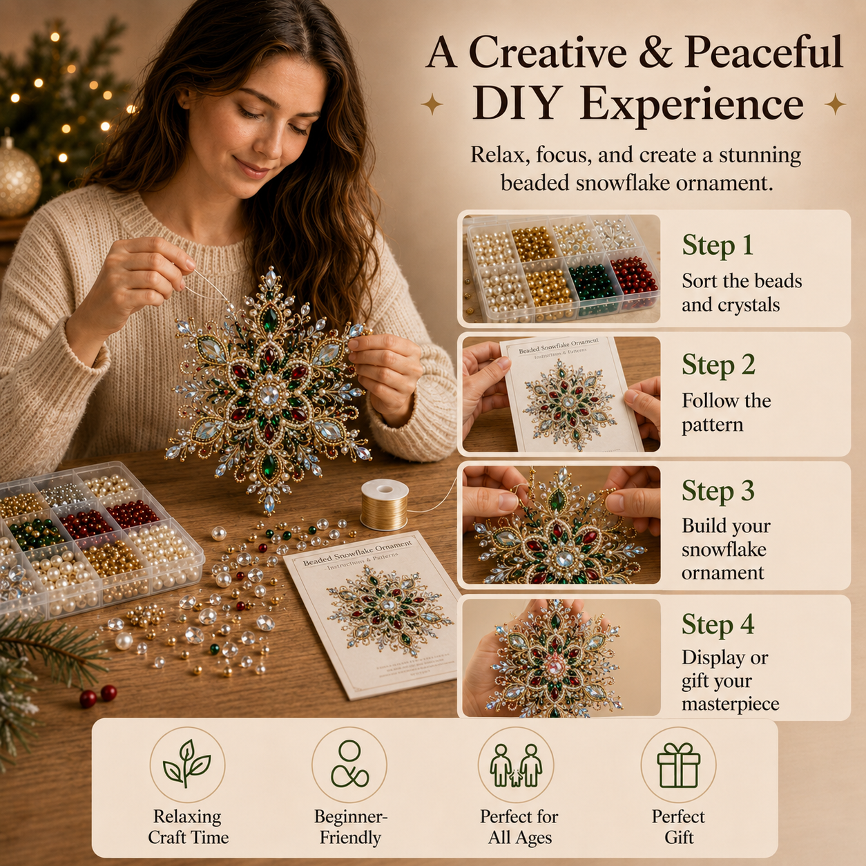 Crystal Snowflake Beaded Ornament DIY Kit